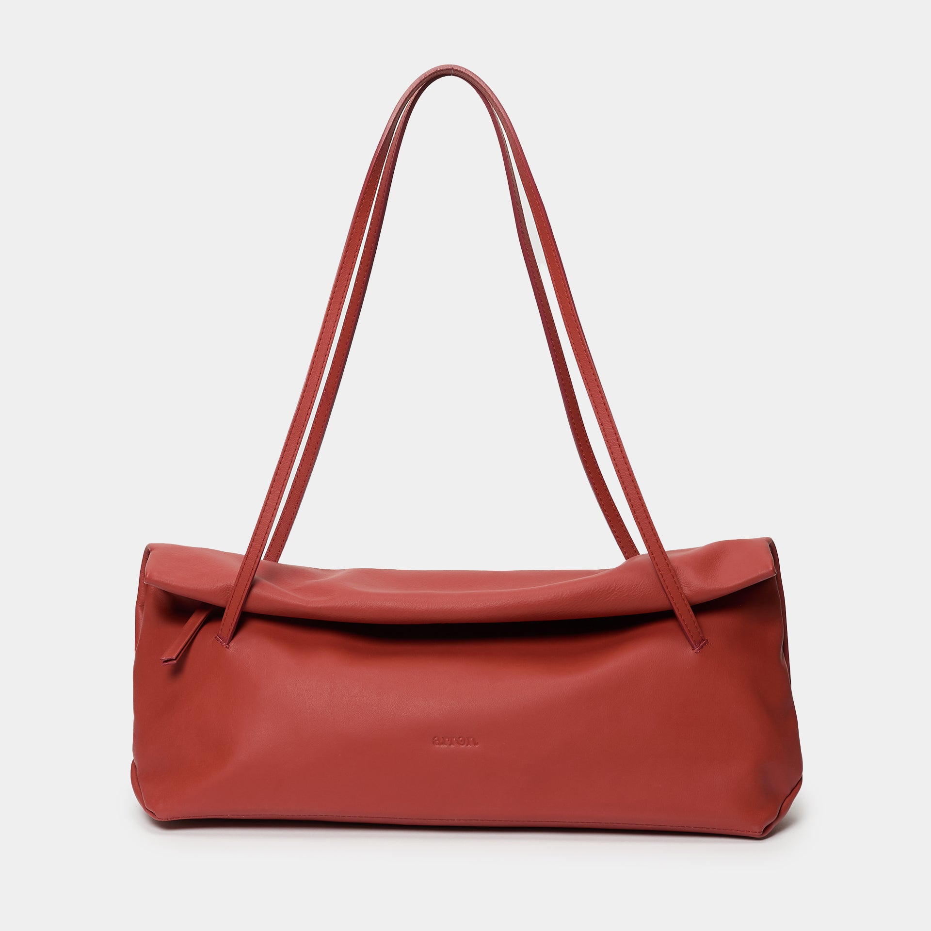 borsa baguette a spalla Arron in morbida nappa color mattone con cerniera zip