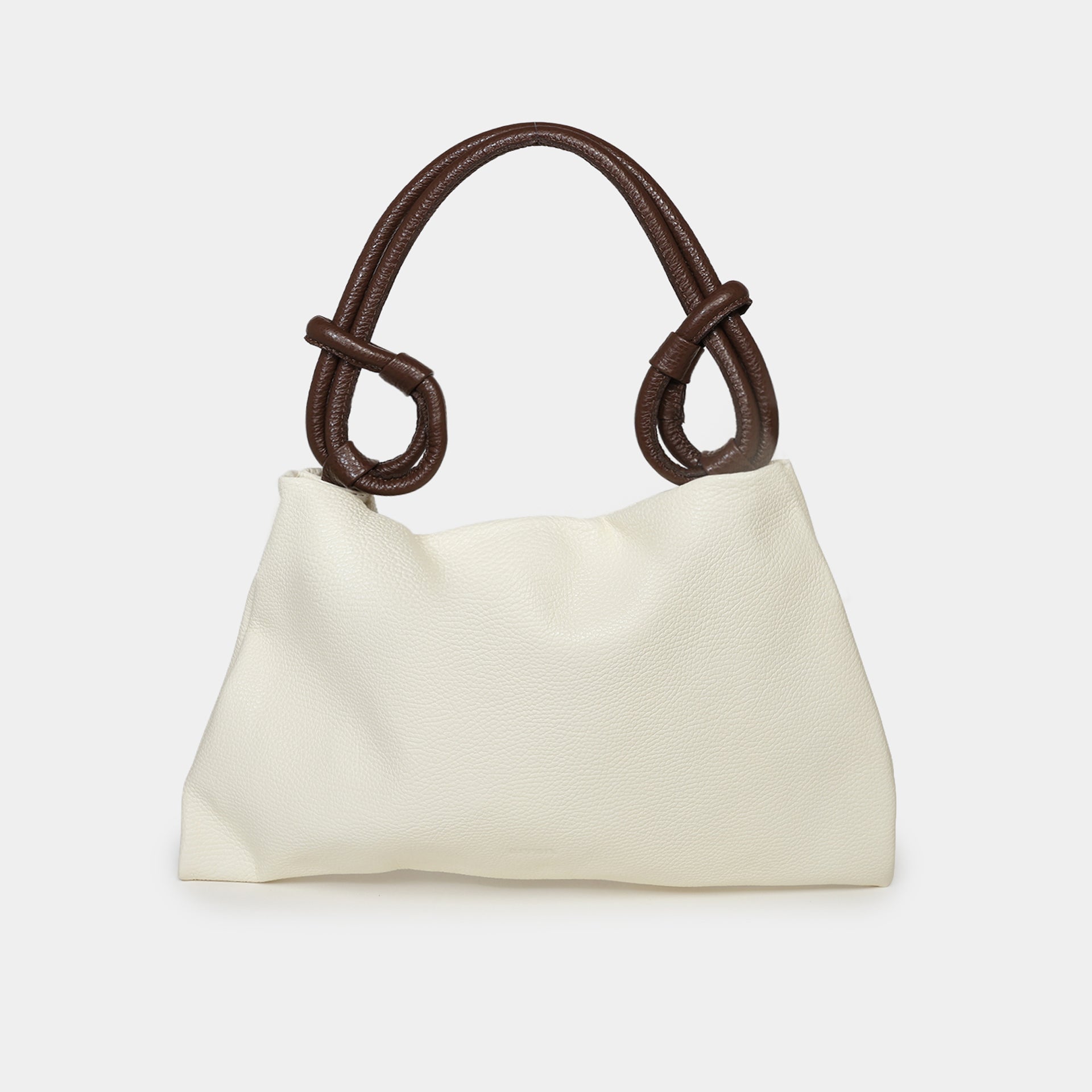 borsa in pelle martellata burro con manico con nodi decorativi marrone hobo piccola marchio Arron