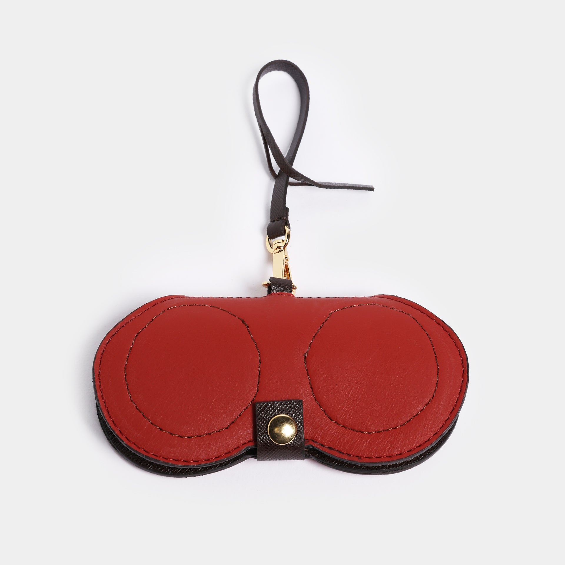 Portaocchiali Marisol in pelle color mattone Arron, unisex e artigianale, lavorato a mano in Italia, chiusura a bottone