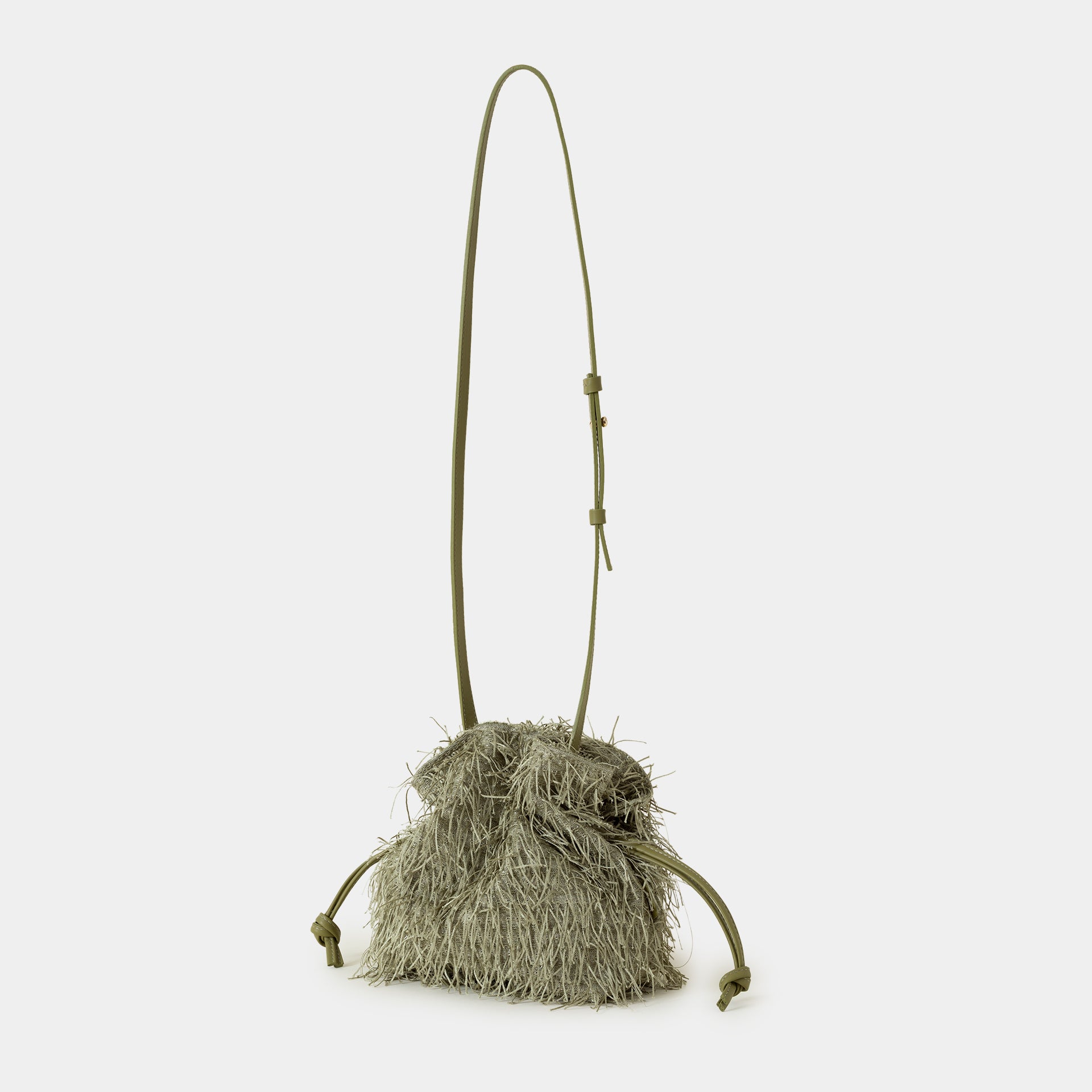 borsa con frange elegante da sera party bag cerimonie colore salvia brand Arron luminosa estiva