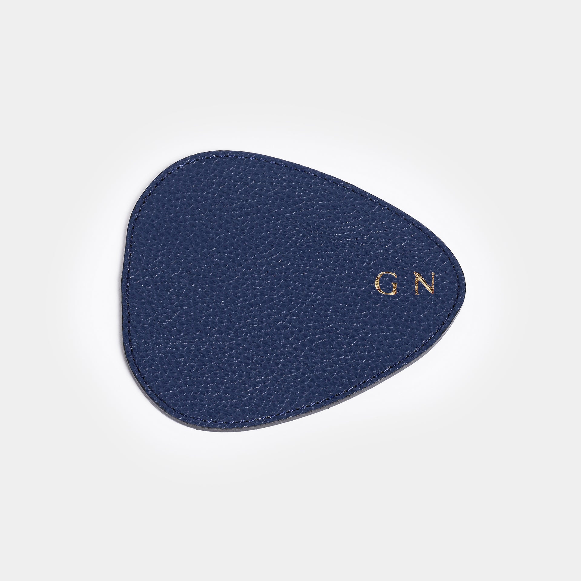 Sottobicchiere DROPPY in pelle blu Arron, design elegante Made in Italy, forma a goccia personalizzato con iniziali