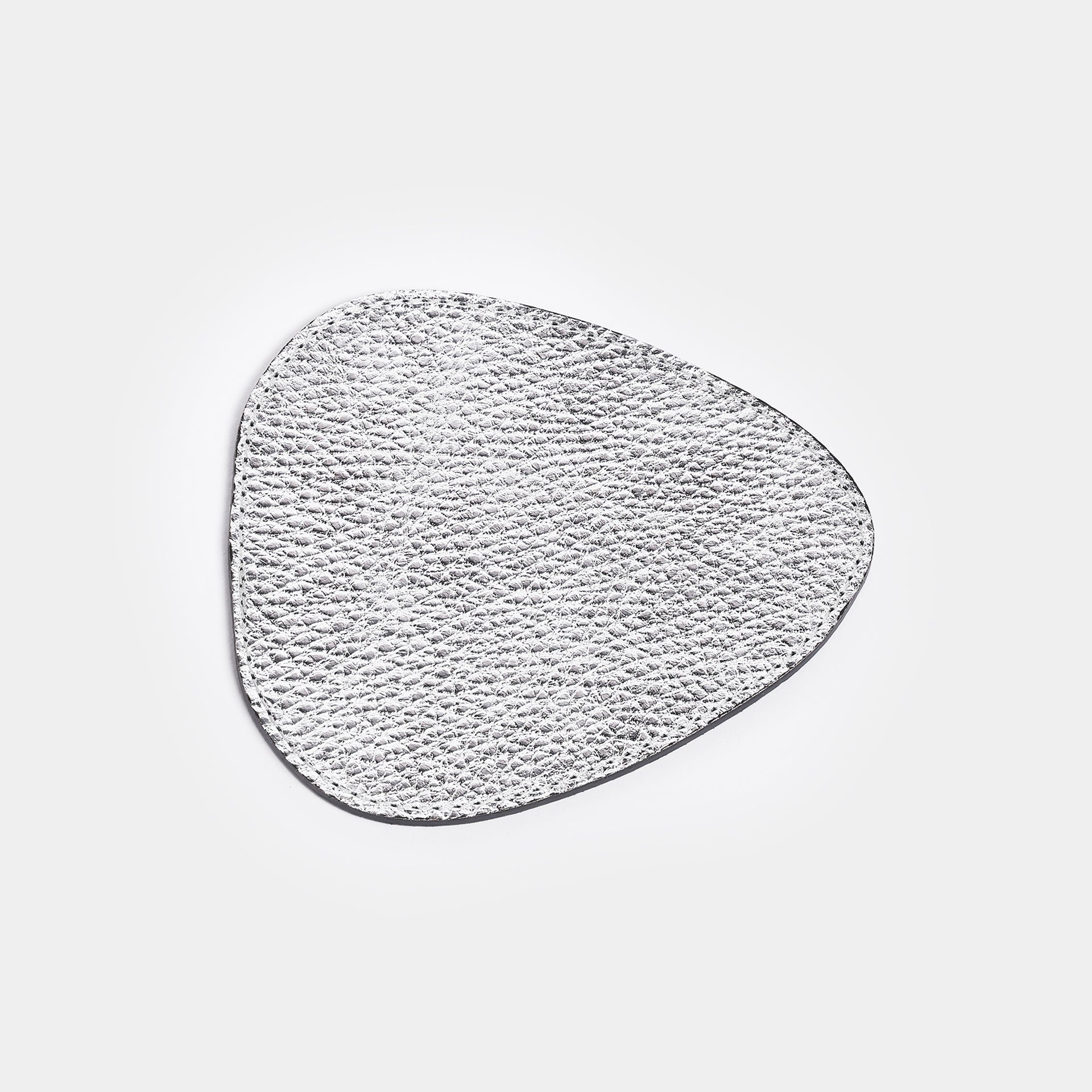 Sottobicchiere DROPPY in pelle argento Arron, design elegante Made in Italy forma a goccia