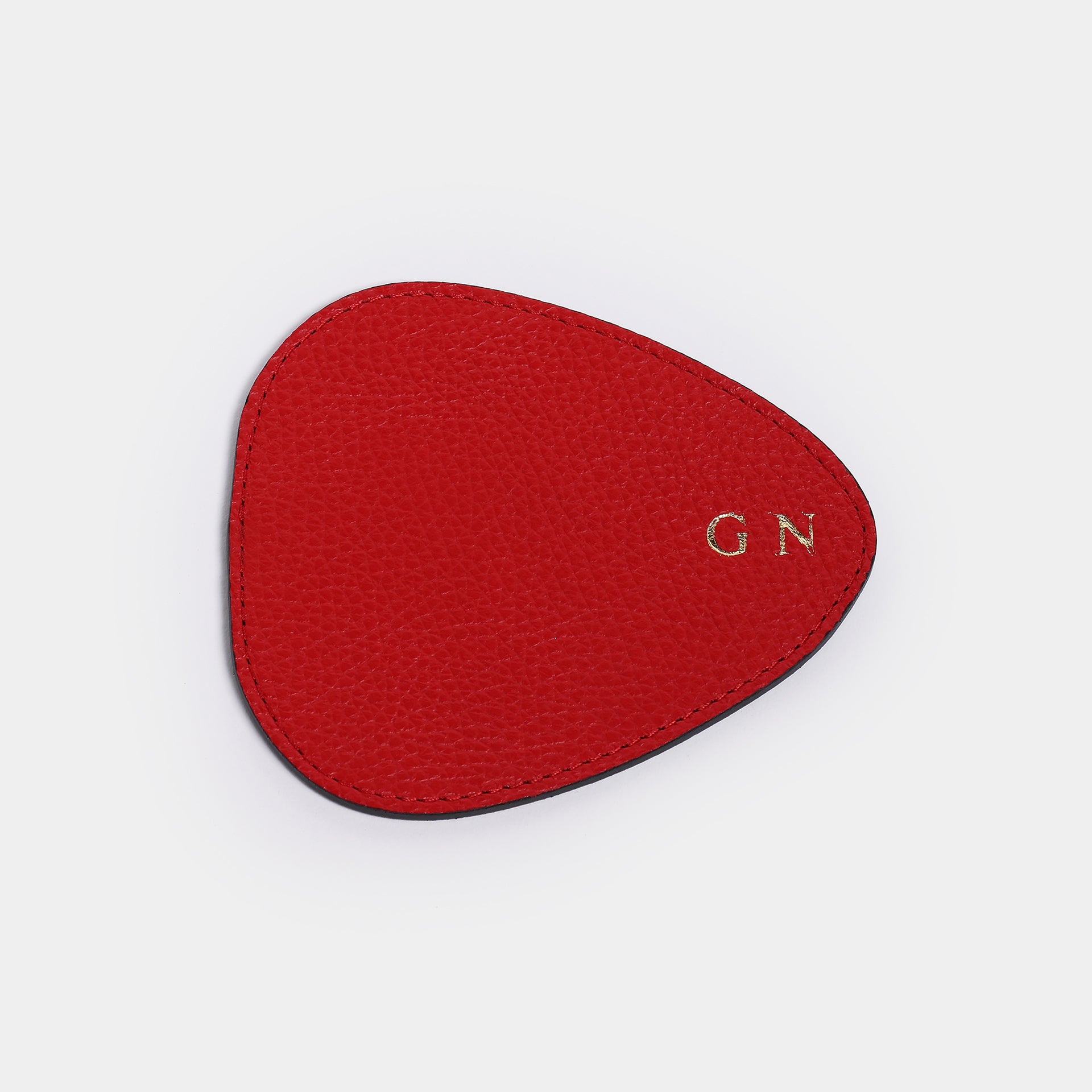 Sottobicchiere DROPPY in pelle rossa Arron, design elegante Made in Italy, forma a goccia personalizzato con iniziali