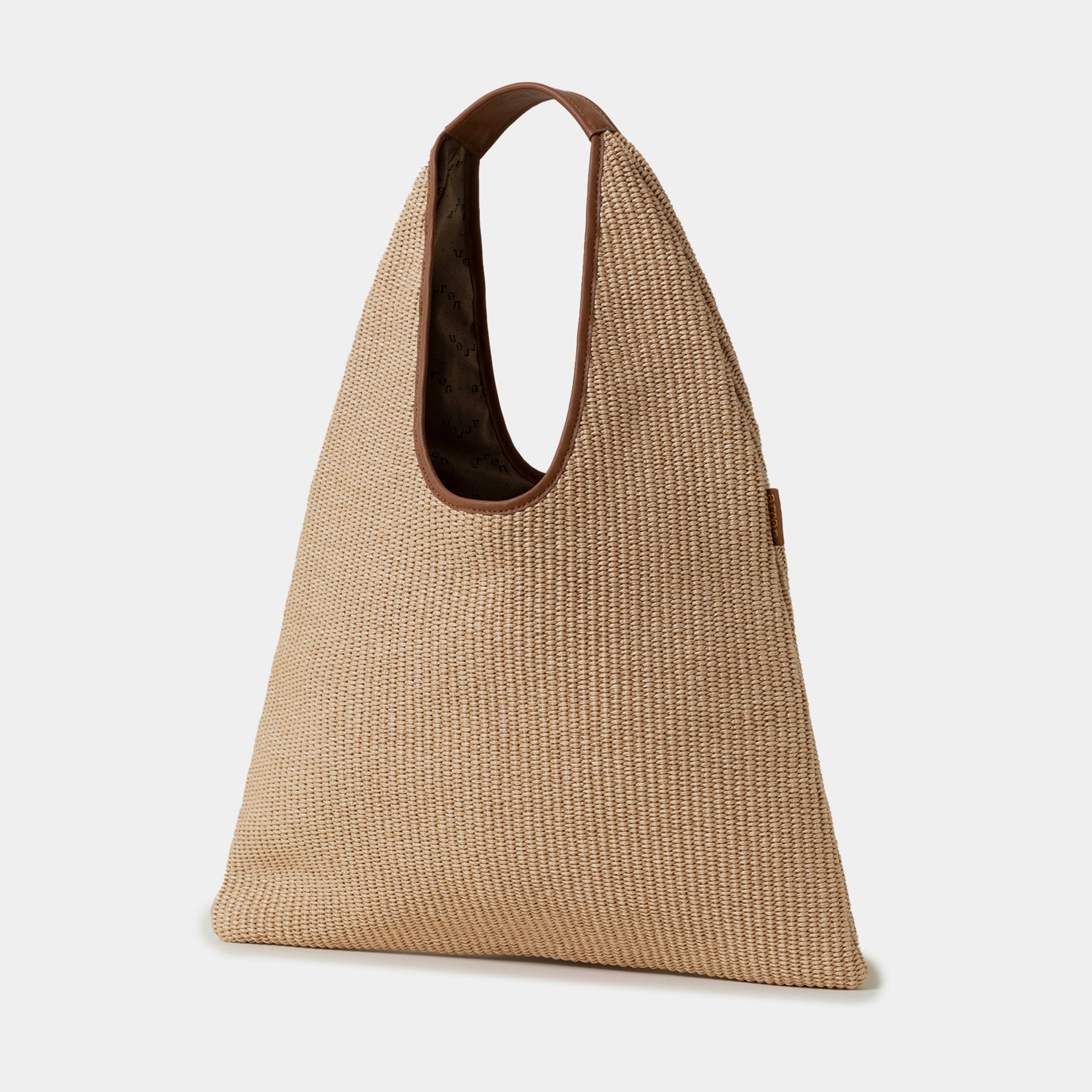 borsa hobo brand Arron in rafia ecrù con profili in pelle cammello