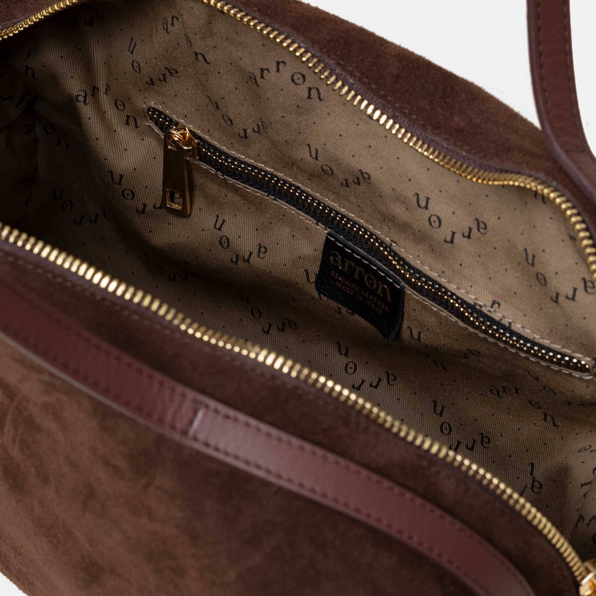 borsa east west in camoscio cioccolato aperta made in italy arron