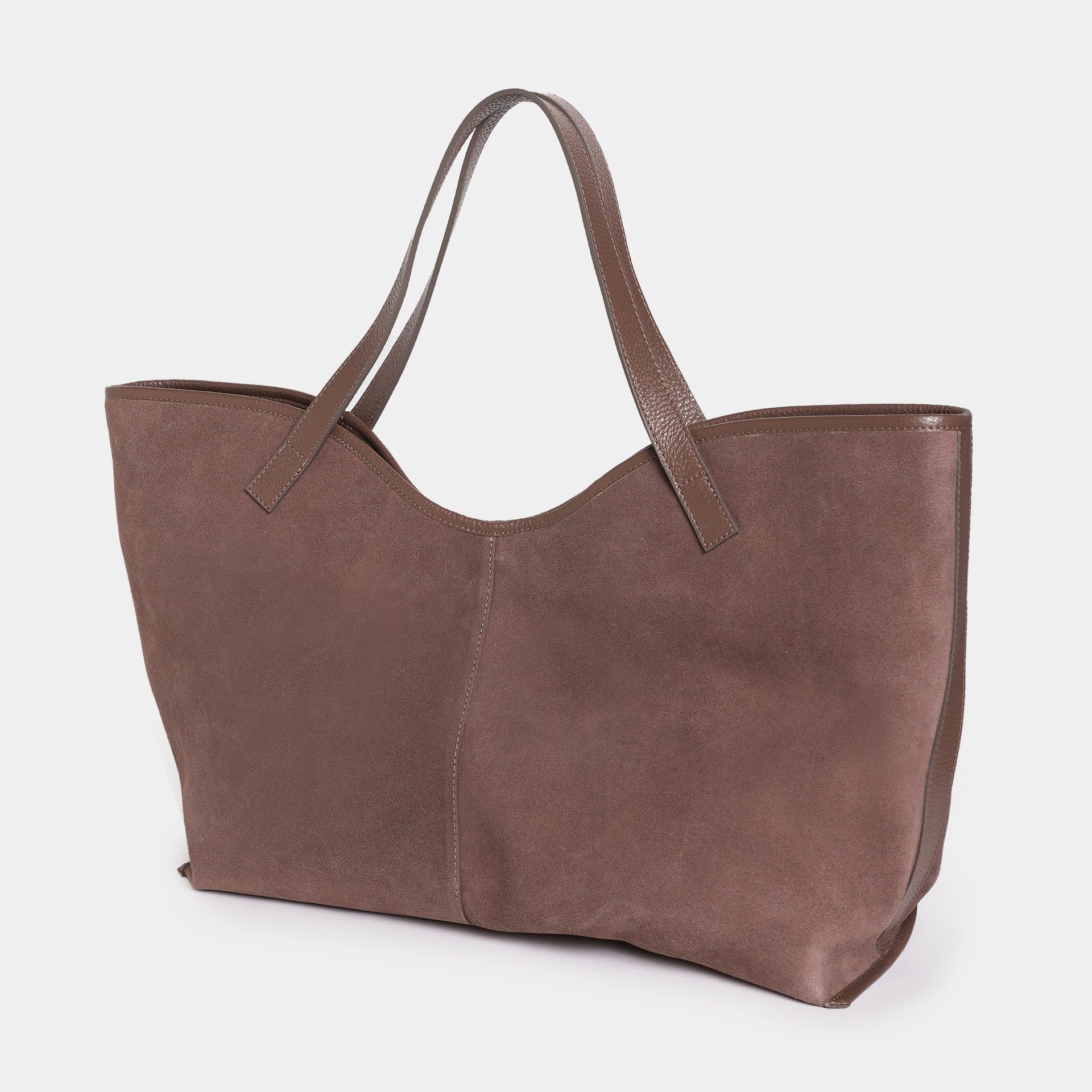 borsa cabas shopping pelle camoscio taupe made in italy arron