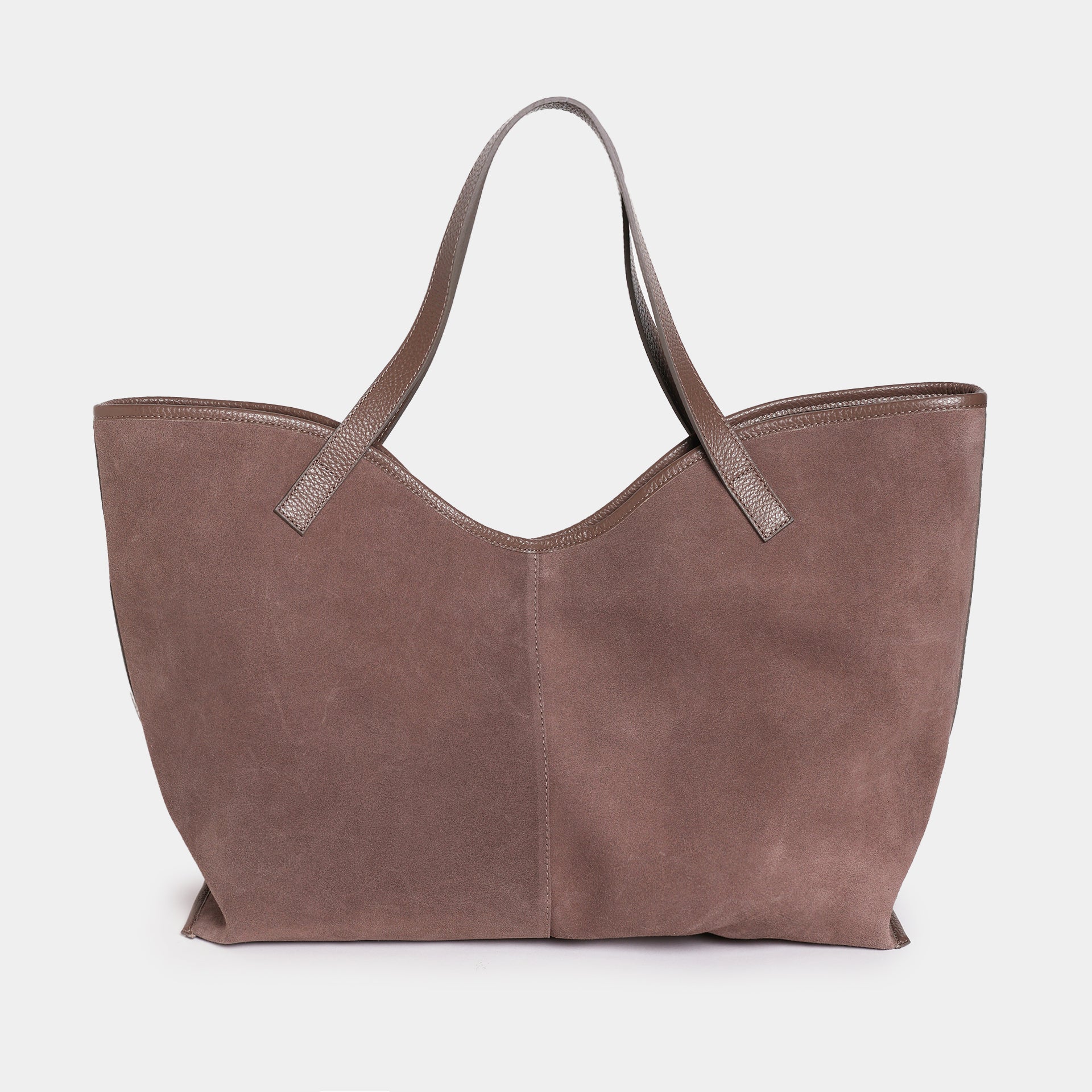 borsa cabas shopping pelle camoscio taupe made in italy arron
