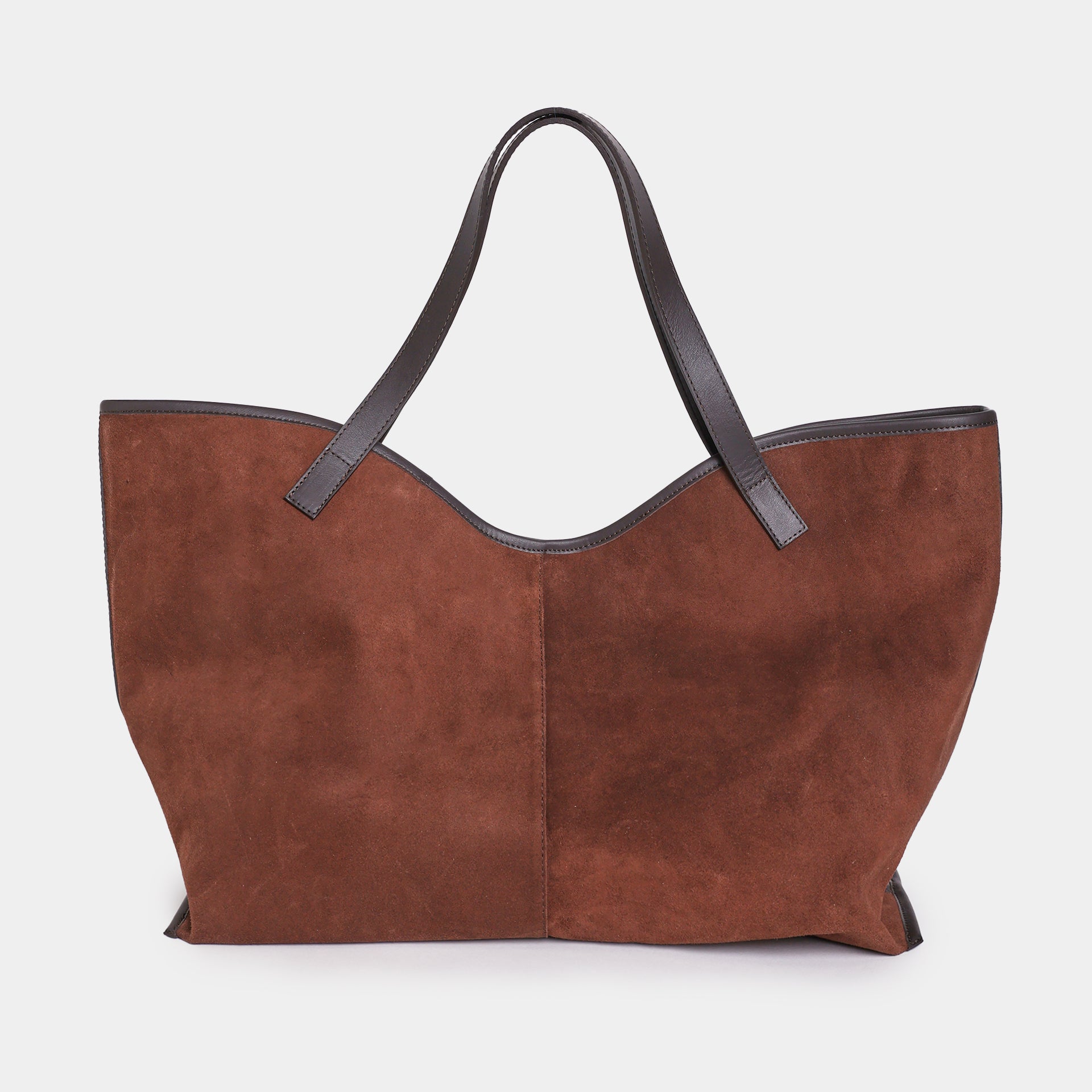 borsa cabas shopping pelle camoscio marrone made in italy arron