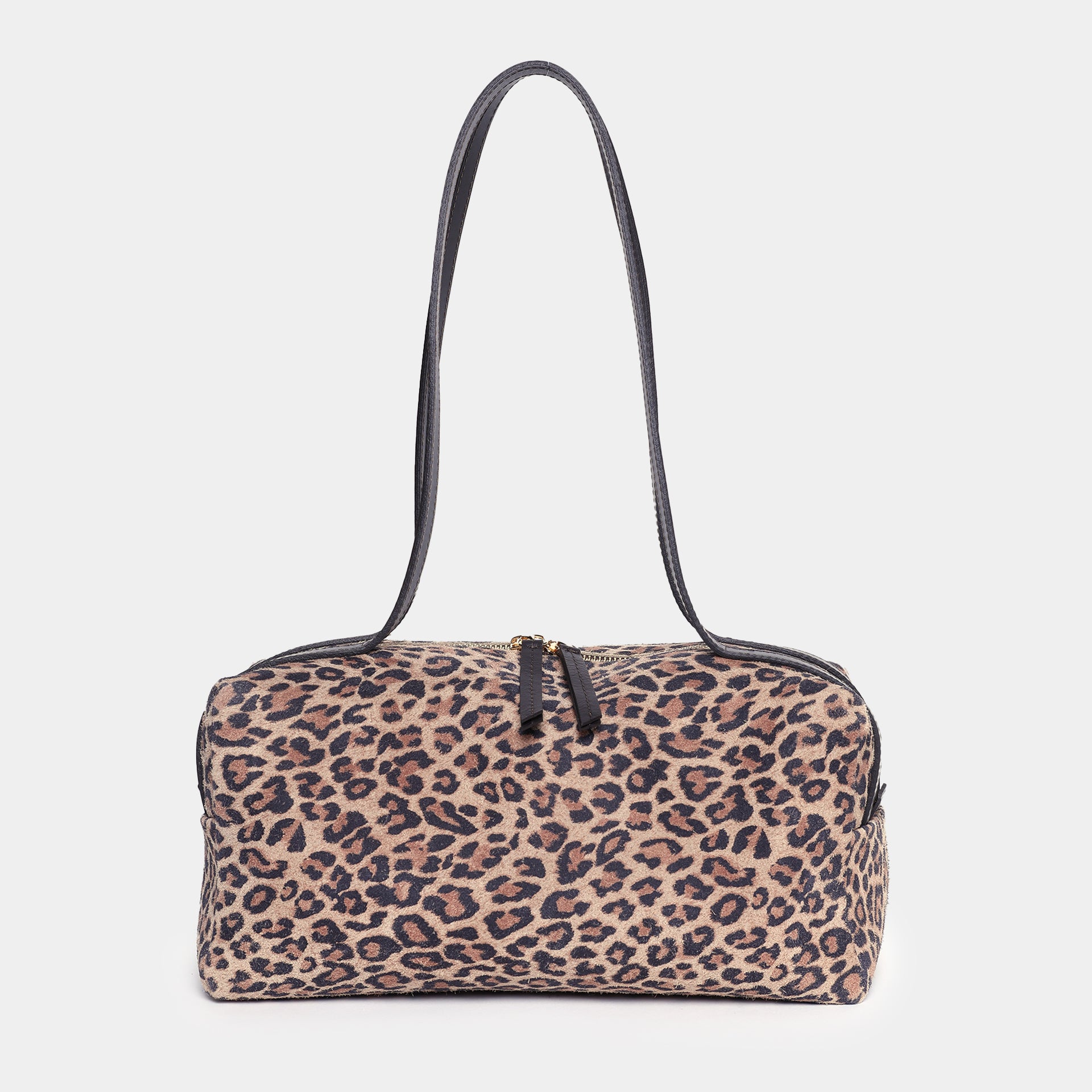 borsa east west a spalla con zip in camoscio leopardo animalier Arron Made in Italy