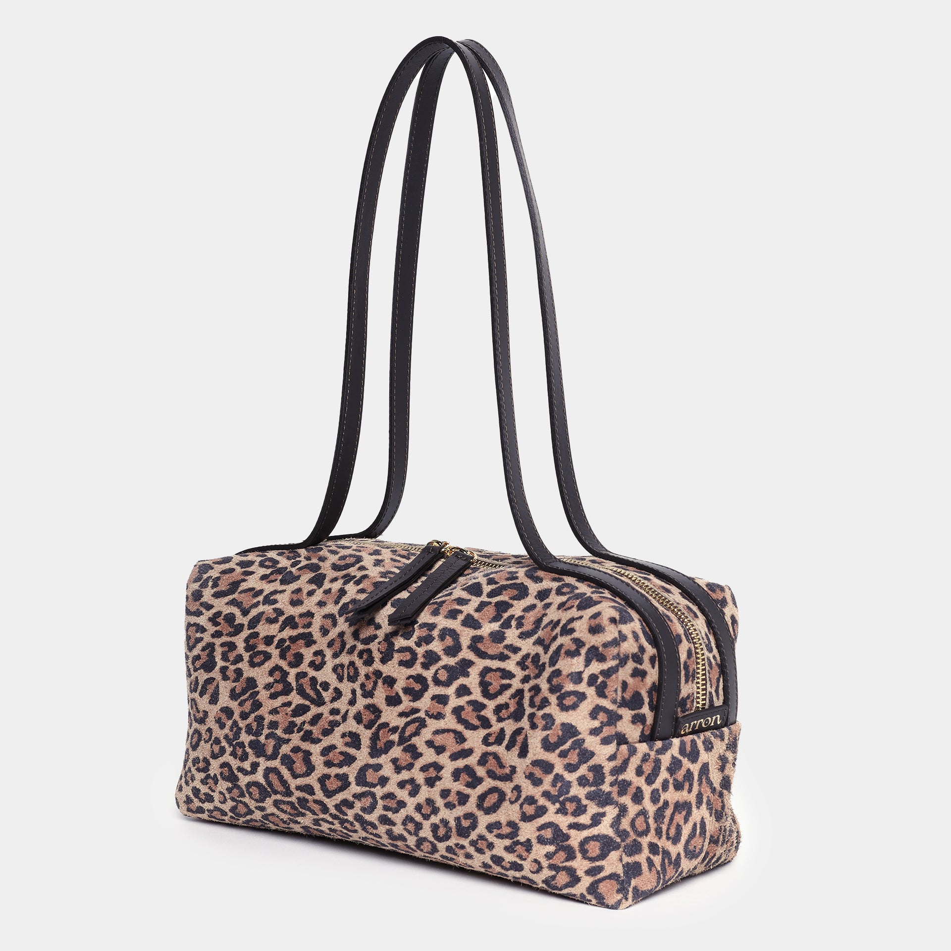 borsa east west a spalla con zip in camoscio leopardo animalier Arron Made in Italy
