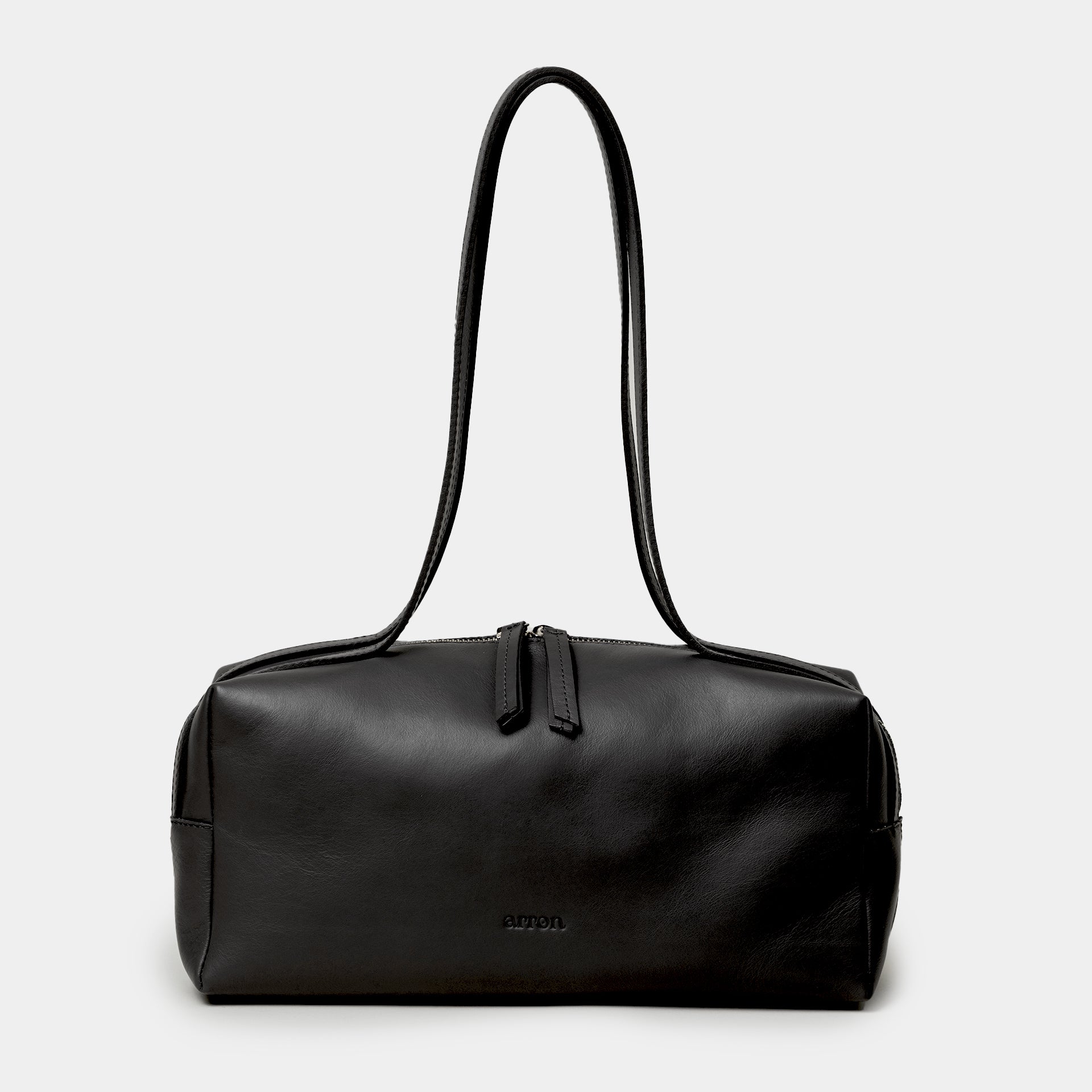 borsa east west in pelle liscia nera con cerniera a spalla made in Italy Arron