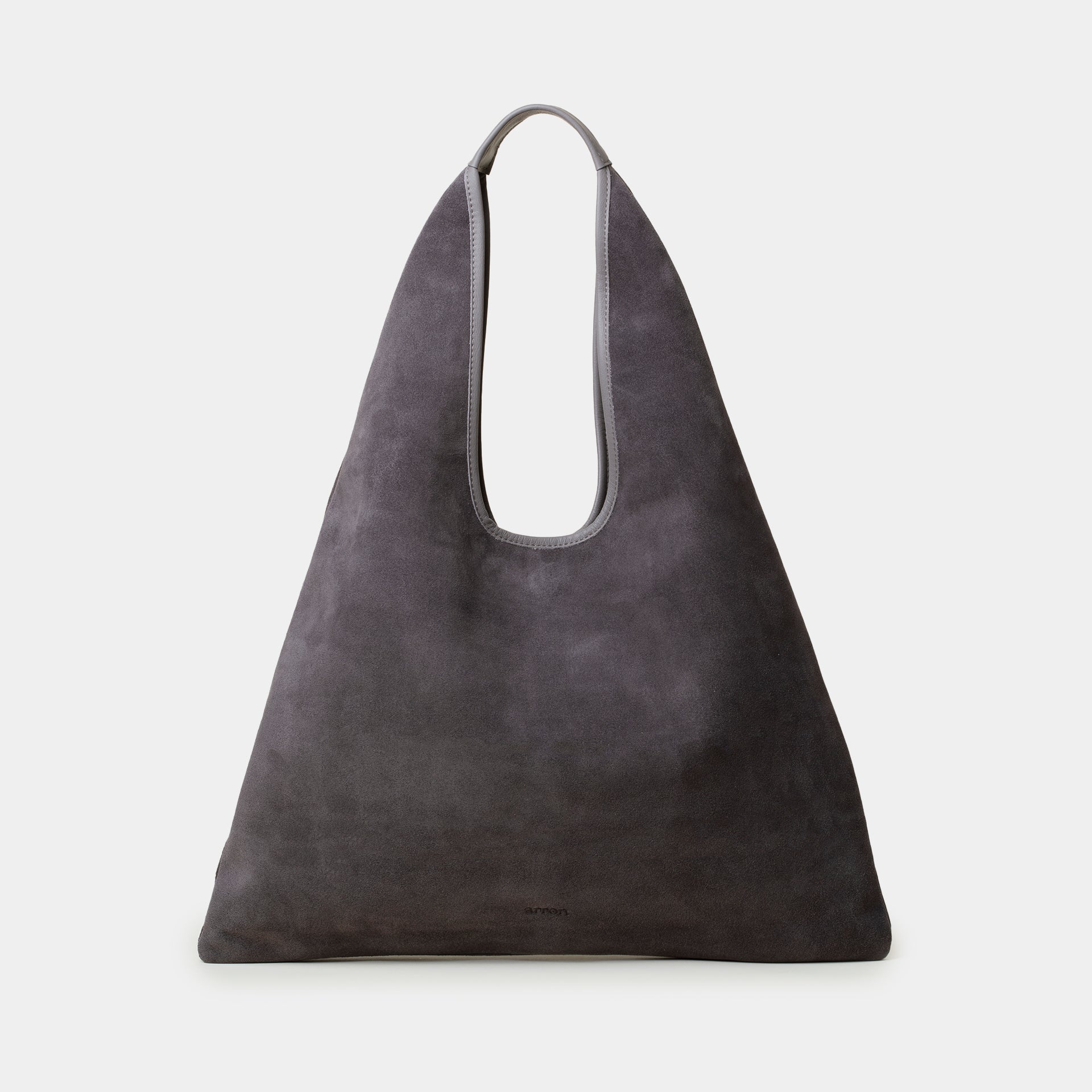 borsa hobo triangolare vestibilità comoda a spalla in pelle camoscio grigio piombo made in italy brand arron