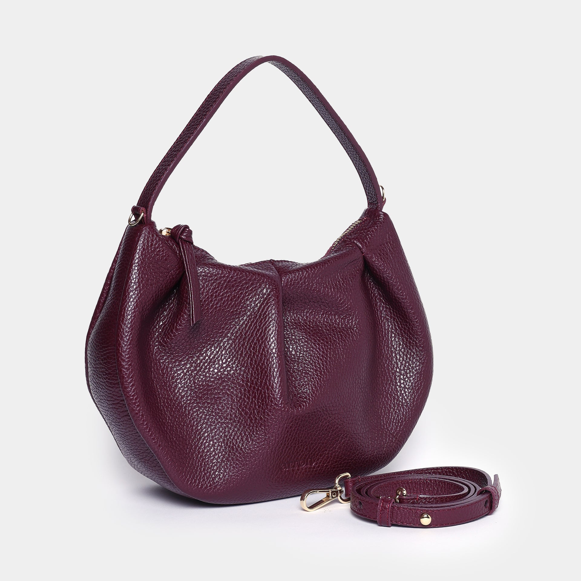 borsa piccola a tracolla pelle martellata dollaro burgundy bordeaux made in Italy brand Arron
