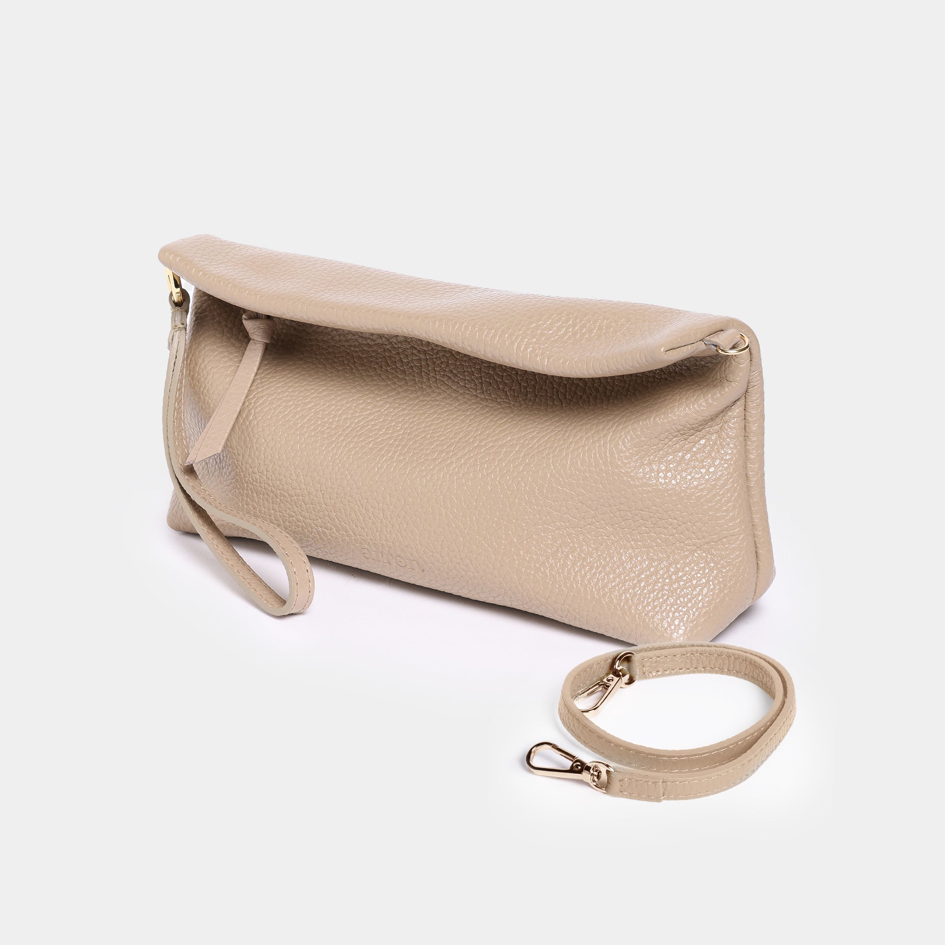 borsa mignon piccola a mano e tracolla brand Arron Made in Italy pelle martellata beige