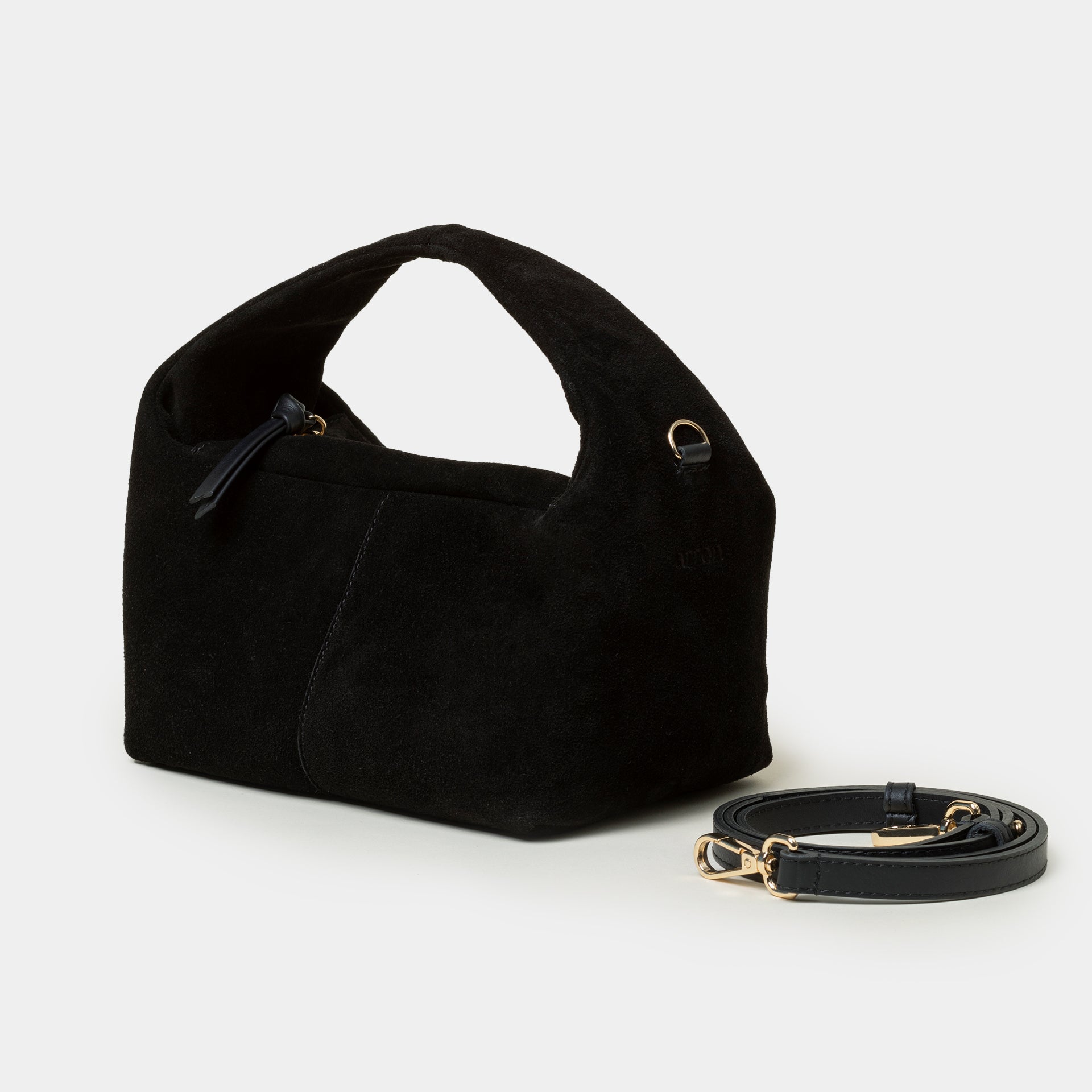borsa con zip tracolla regolabile compatta Nina camoscio nero made in italy arron