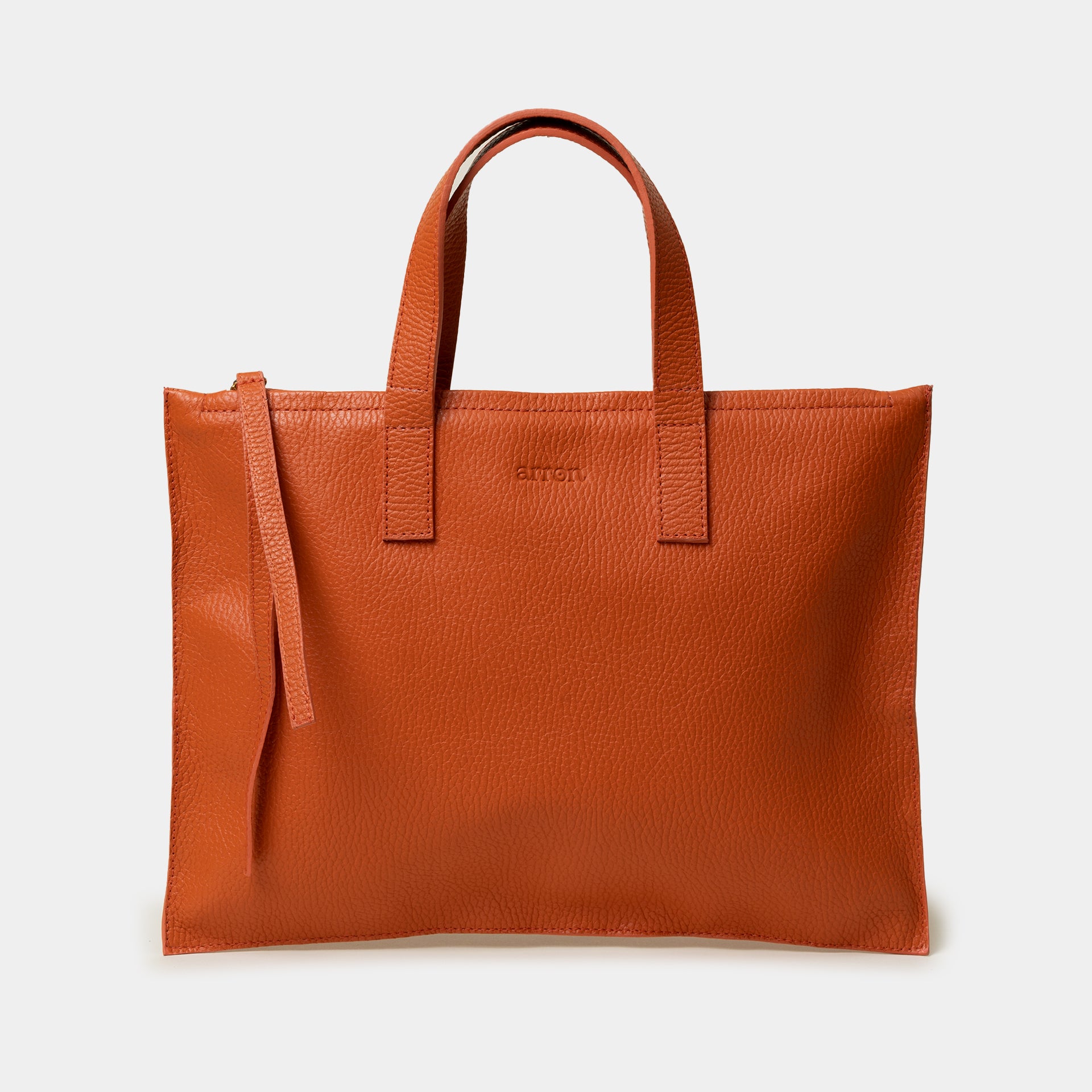 borsa donna unisex computer pc per ufficio con zip in pelle martellata arancione carota made in italy brand arron