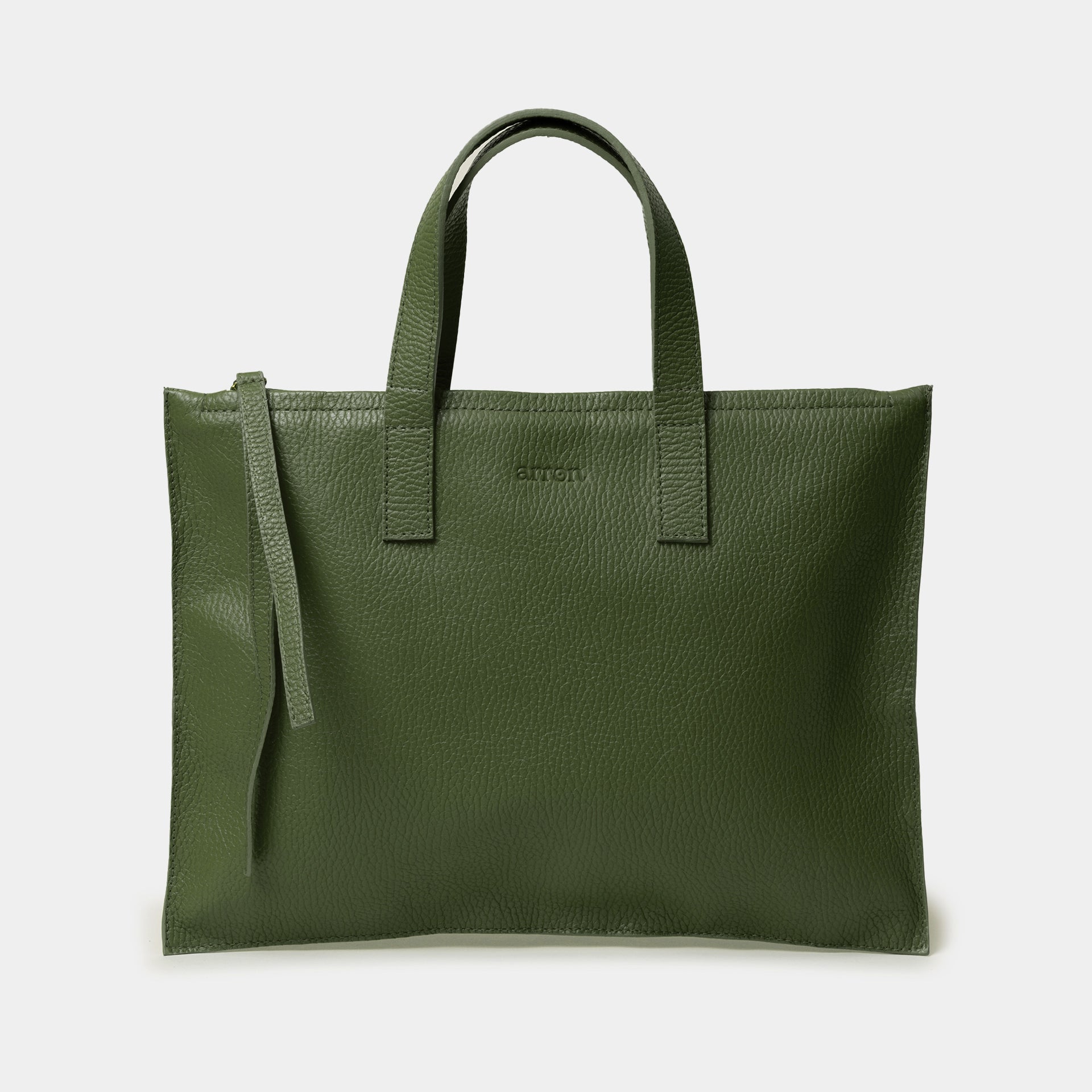 borsa donna unisex computer pc per ufficio con zip in pelle martellata verde oliva made in italy brand arron