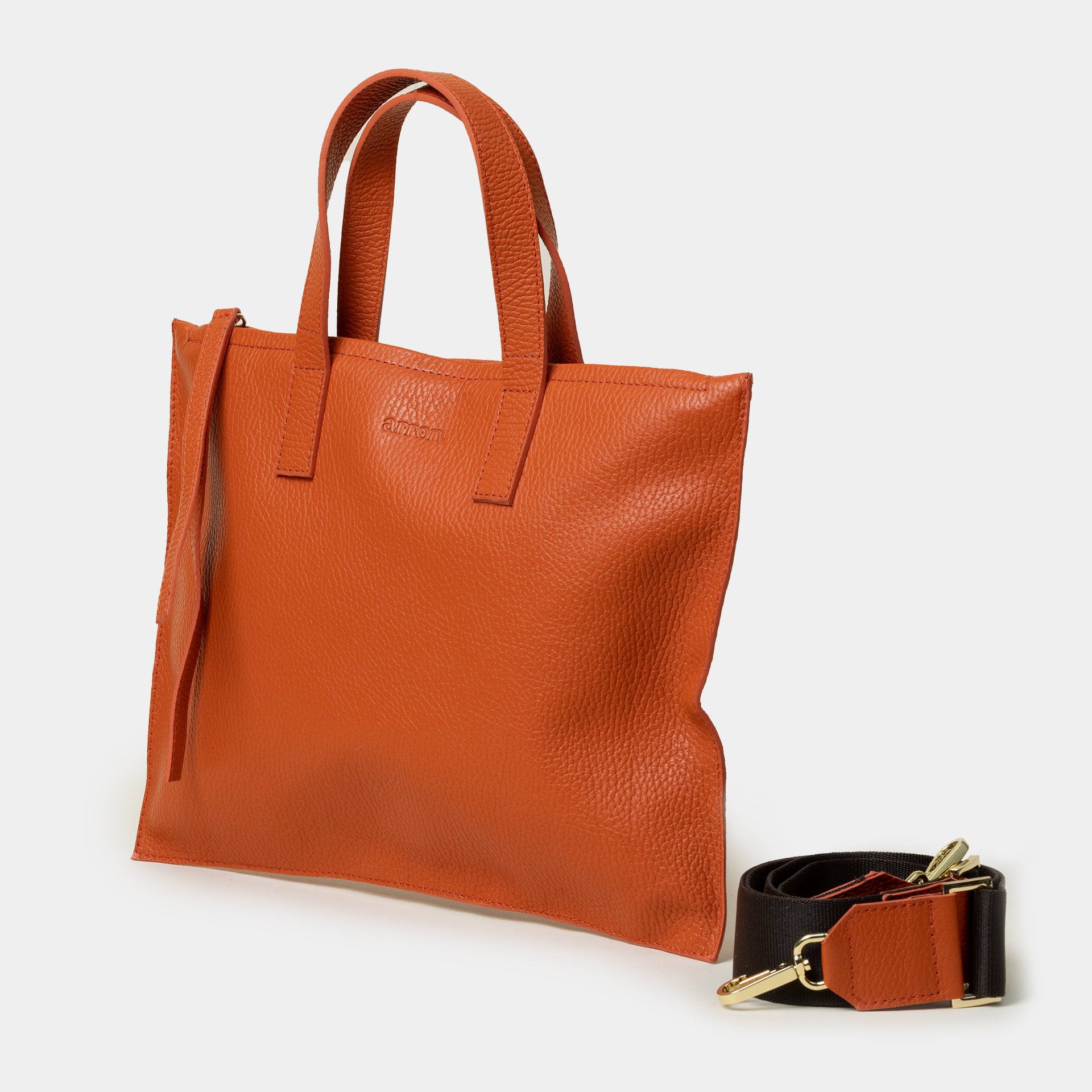 borsa donna unisex computer pc per ufficio con zip in pelle martellata arancione carota made in italy brand arron