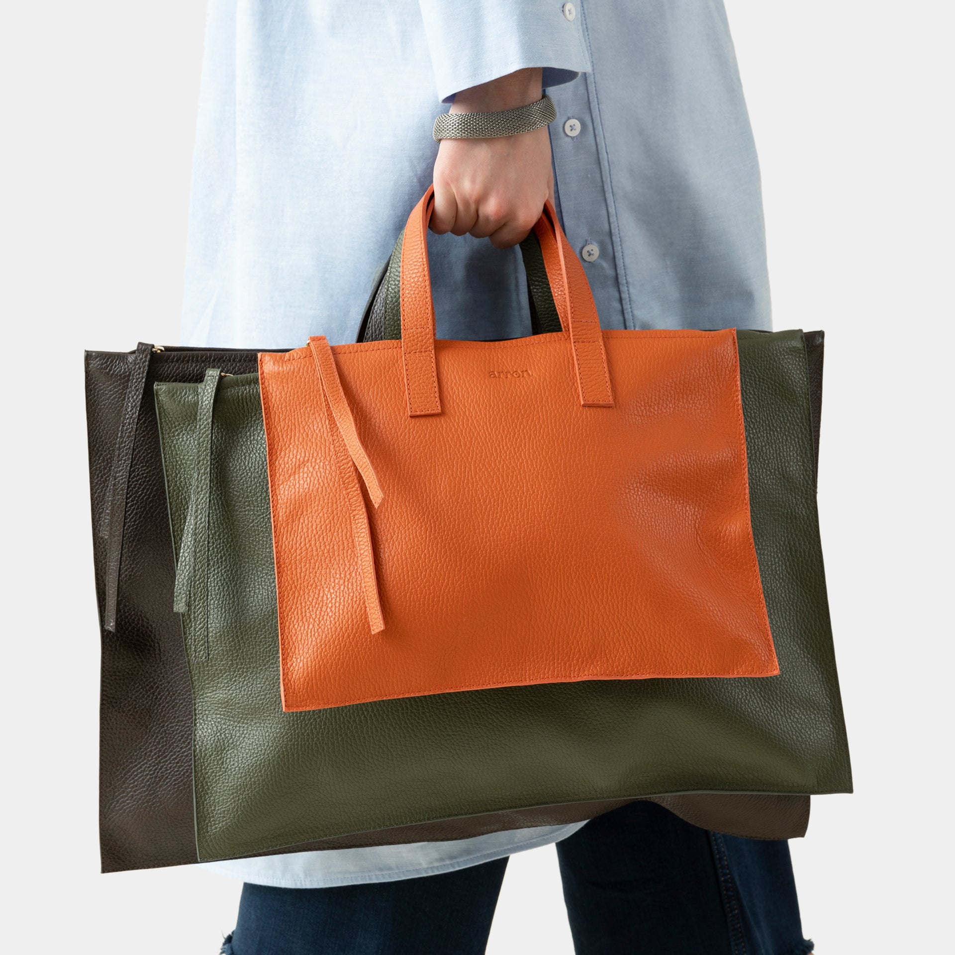 borsa donna unisex computer pc per ufficio con zip in pelle martellata made in italy brand arron taglie varie 