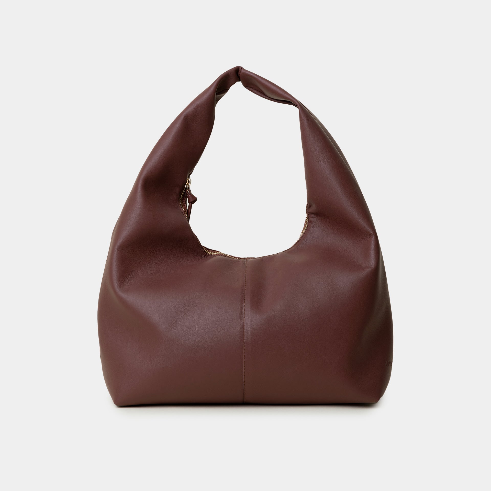 borsa hobo con zip all over pelle liscia marrone bruciato made in italy brand arron