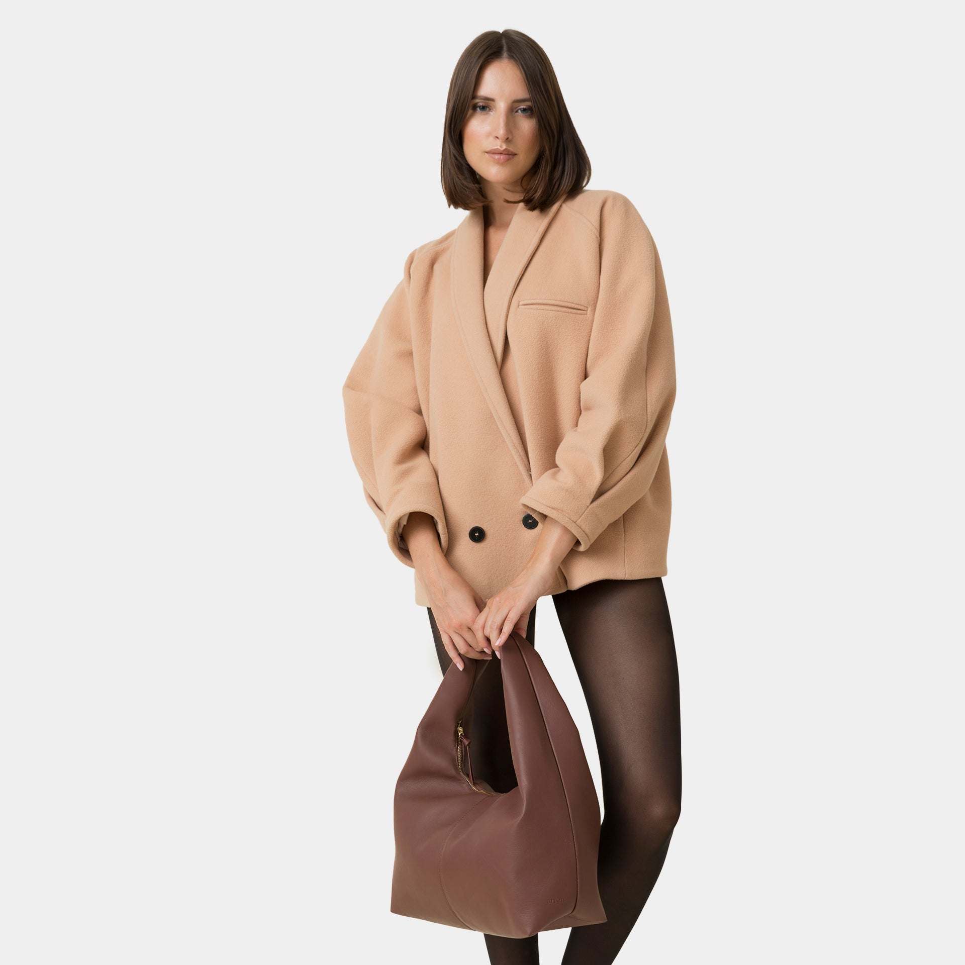 borsa hobo con zip all over pelle liscia marrone bruciato made in italy brand arron