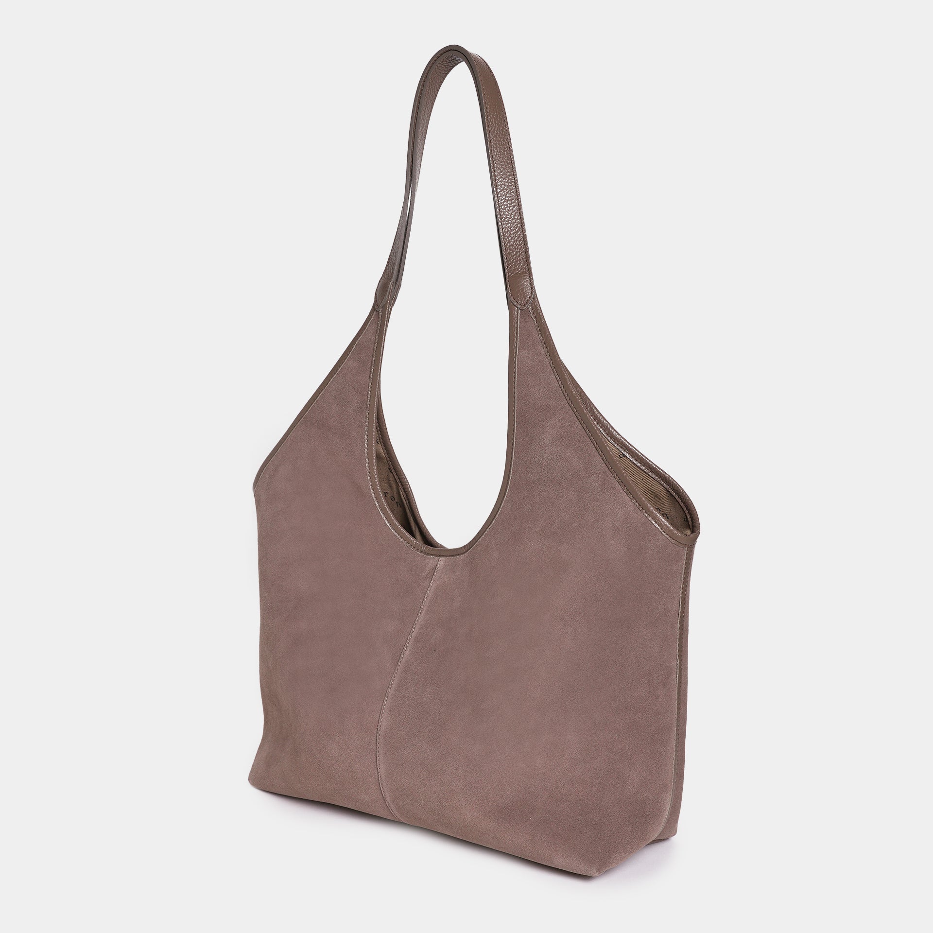borsa hobo camoscio taupe a spalla spaziosa brand arron made in italy