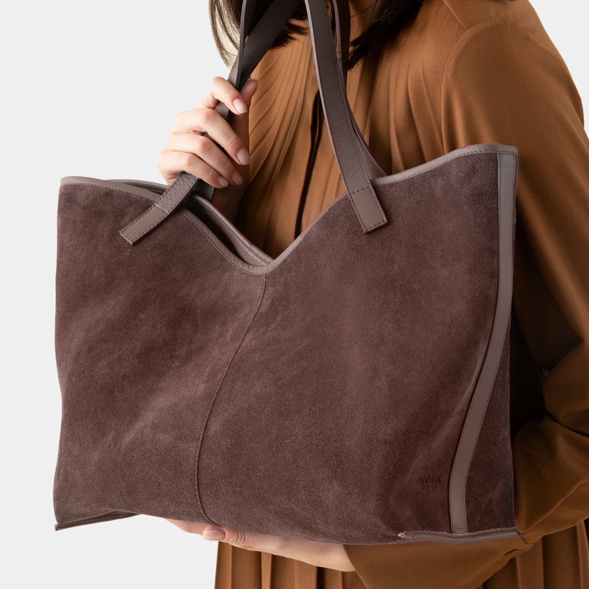 borsa cabas shopping pelle camoscio taupe made in italy brand arron