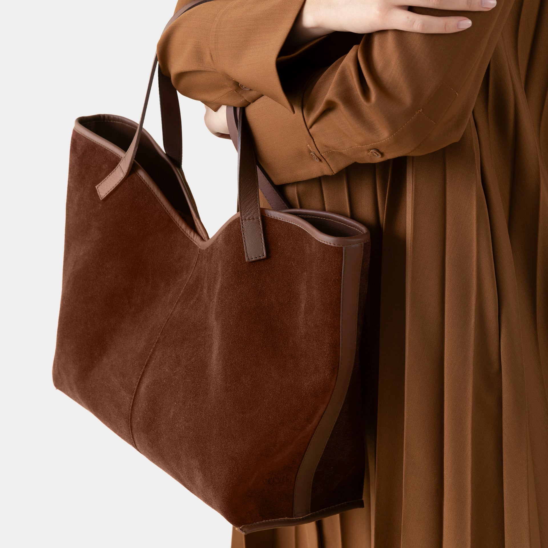 borsa cabas shopping pelle camoscio marrone made in italy arron