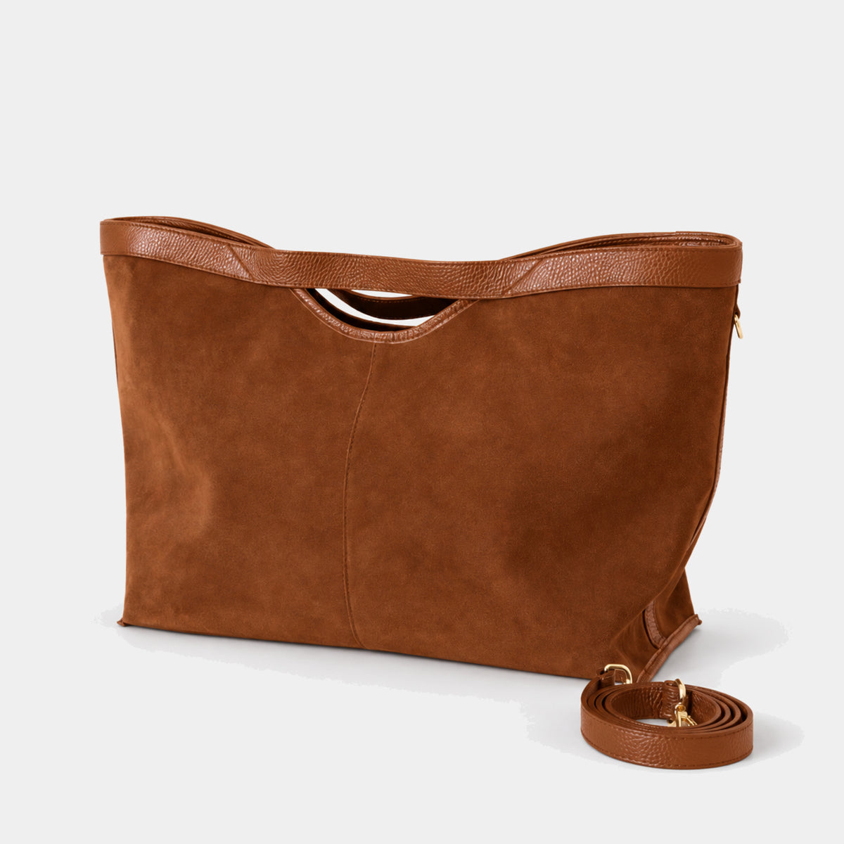 dana shopping bag in camoscio cannella brand arron larga comoda spaziosa design contemporano accessori moda made in italy