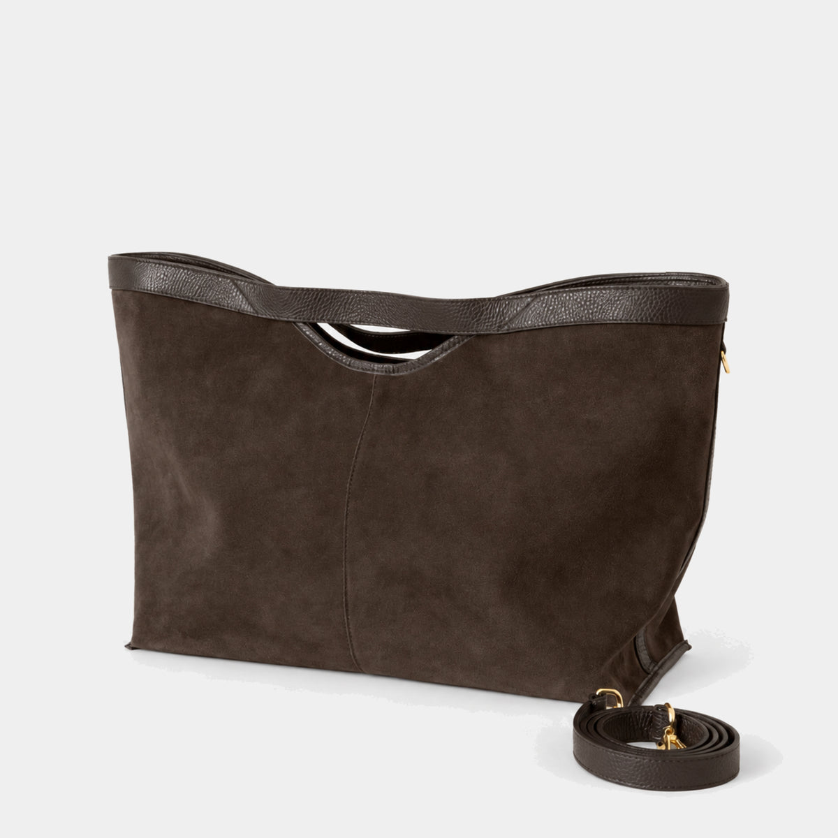 dana shopping bag in camoscio cioccolato marrone scuro brand arron larga comoda spaziosa design contemporano accessori moda made in italy