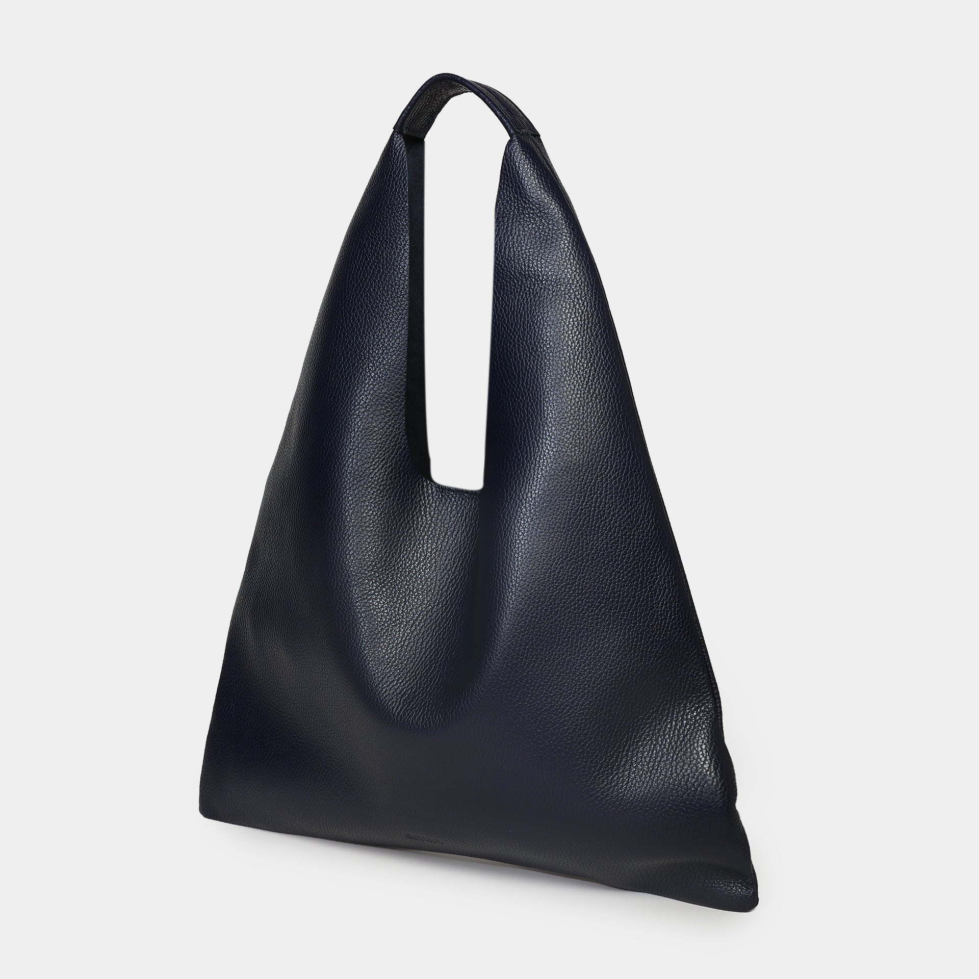 borsa Eva Arron in pelle martellata navy sfoderata vista laterale Made in Italy