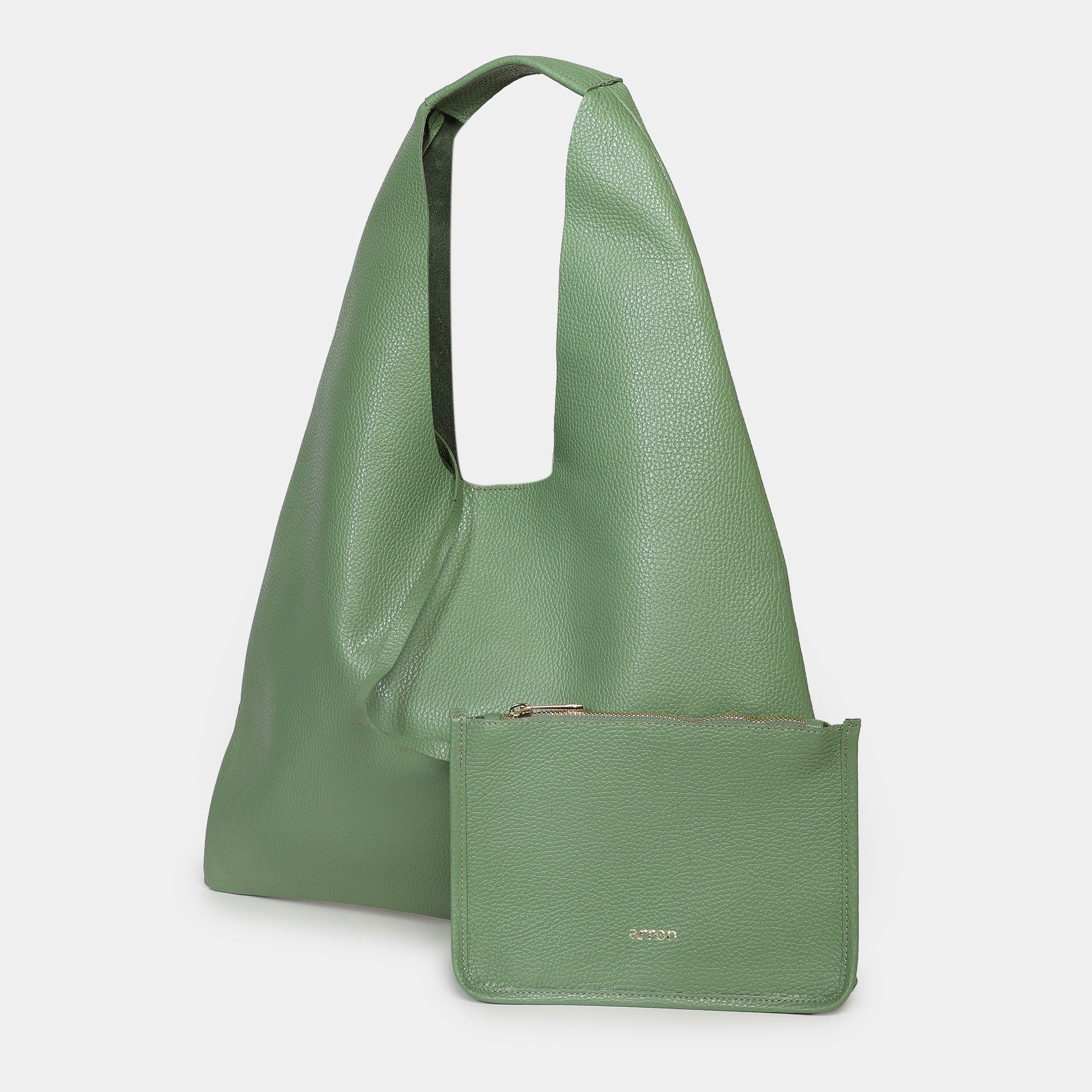 borsa hobo Eva Arron in pelle martellata salvia sfoderata con taschino interno  Made in Italy leggera e trendy