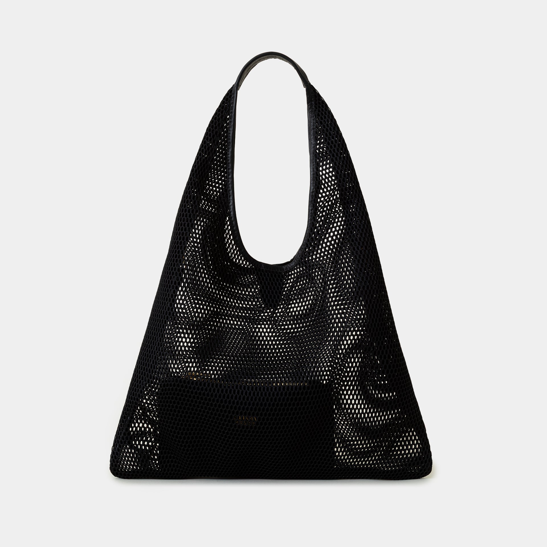 Borsa hobo EVA Arron in rete di poliestere nera con dettagli in pelle, vista frontale