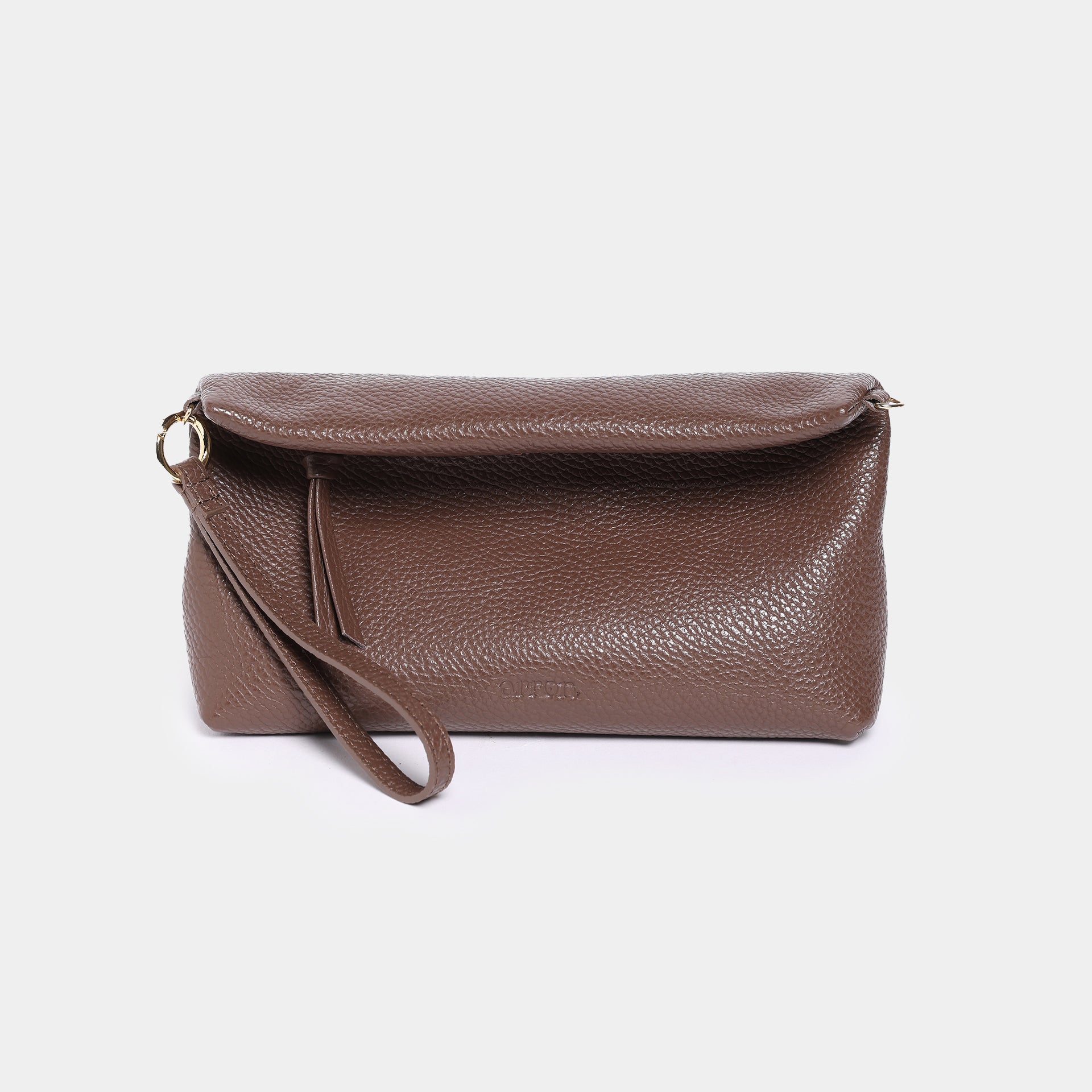 borsa mignon piccola a mano e tracolla brand Arron Made in Italy pelle martellata cacao 