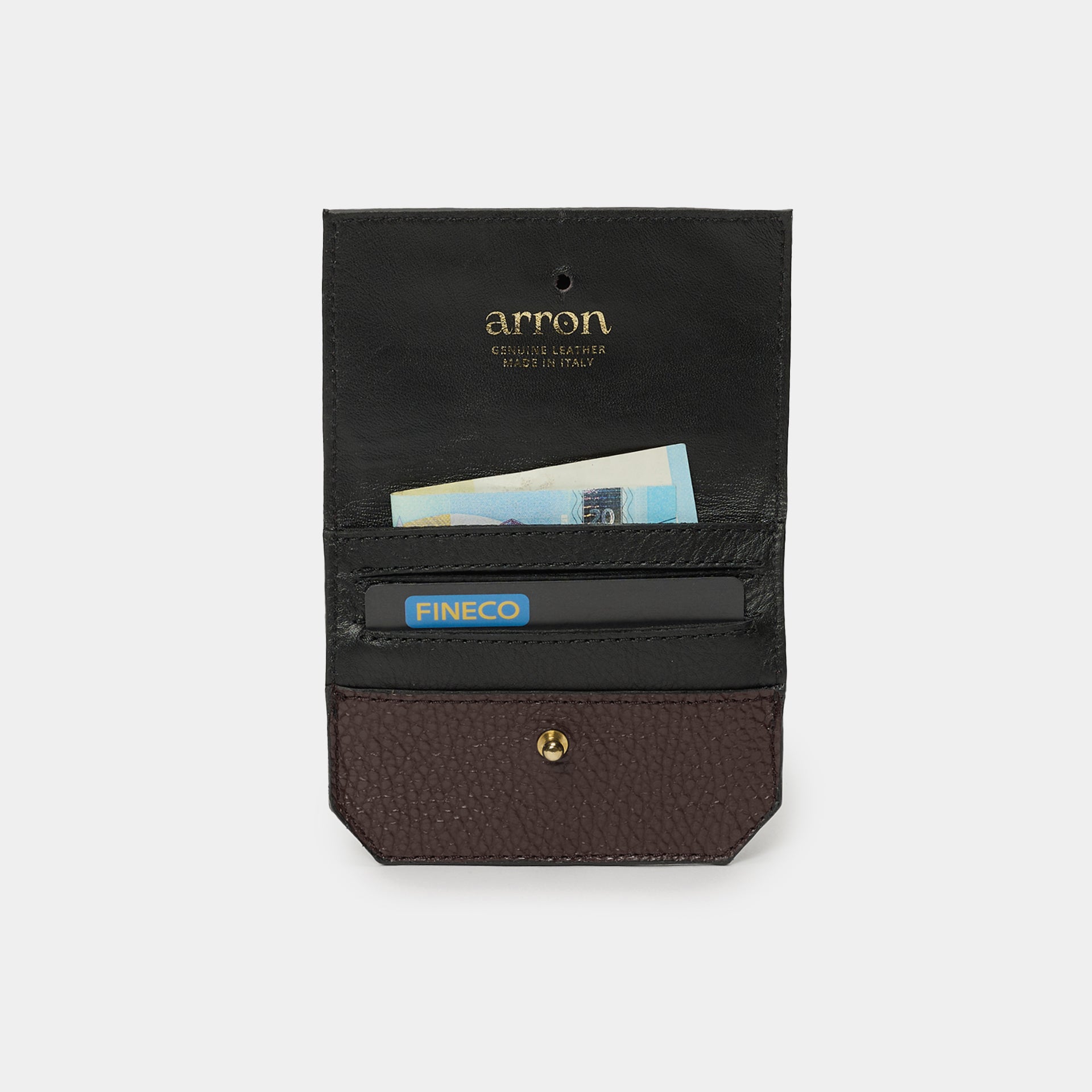 interno di portacarte unisex piccolo pelle martellata nera made in italy Arron
