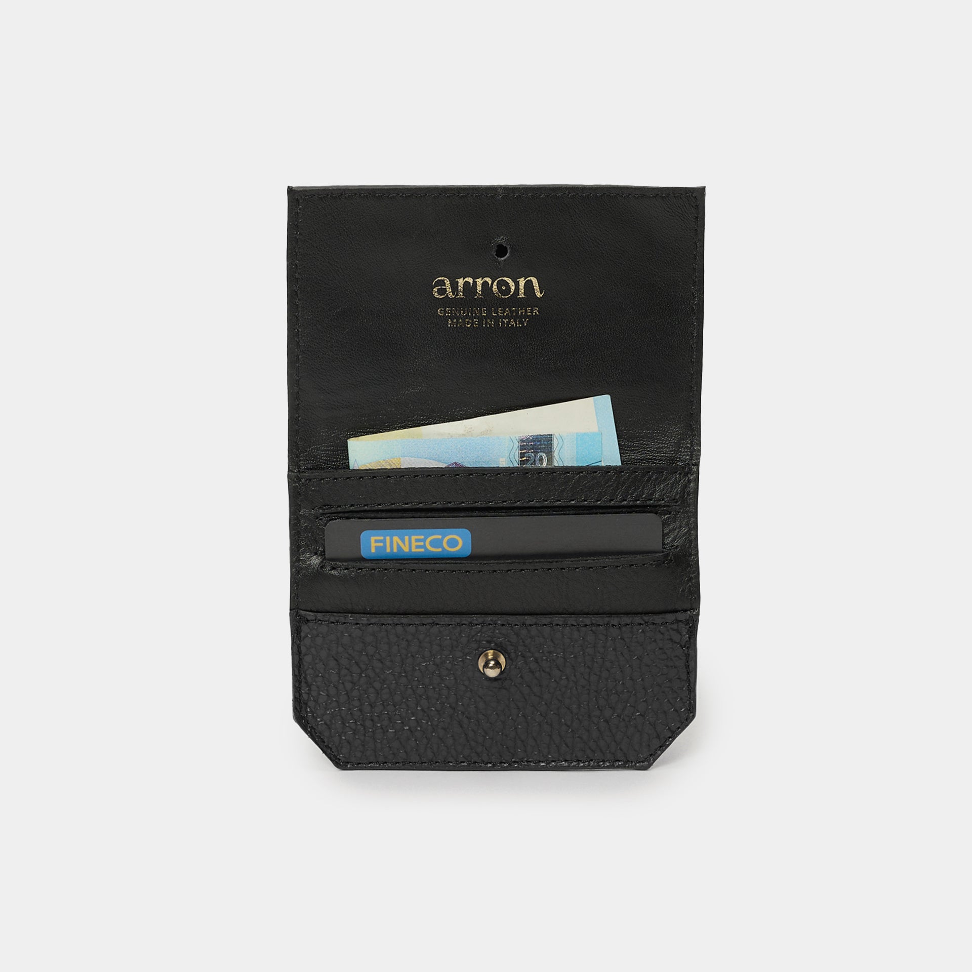 interno di minu portafogli unisex piccolo e compatto pelle nera made in italy Arron idea regalo 