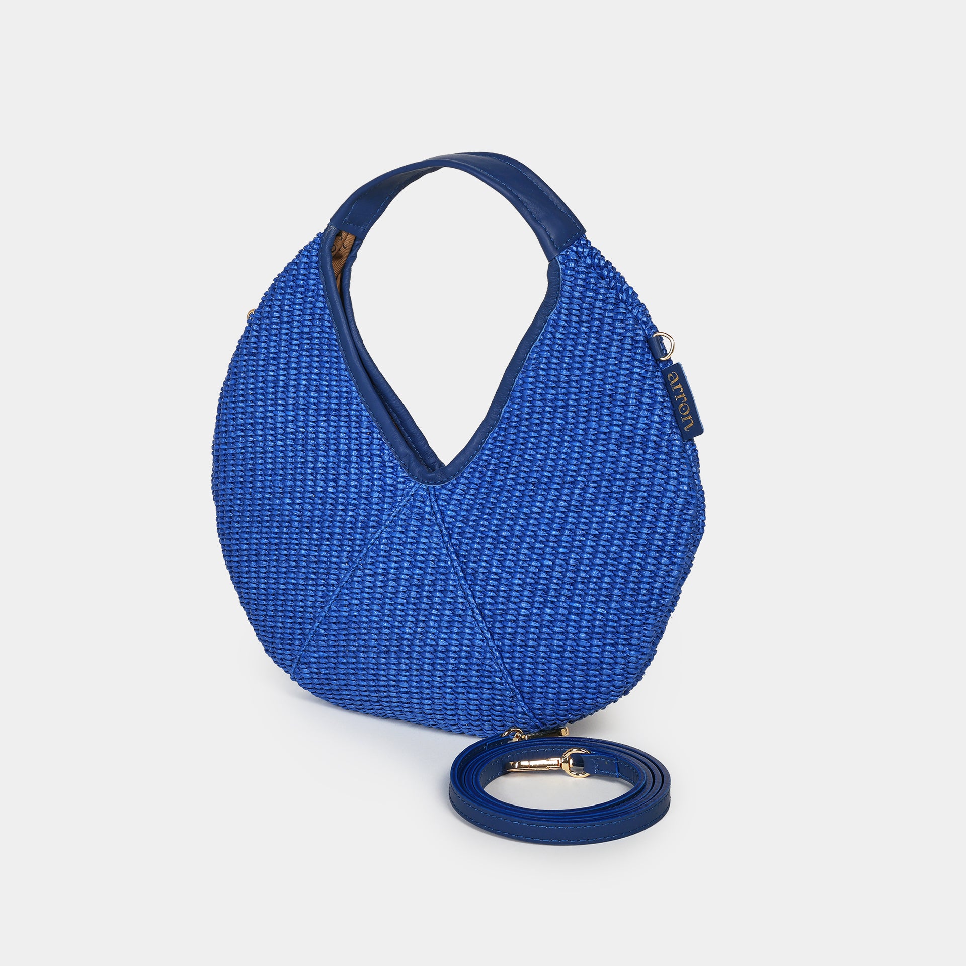 mini borsa Arron in rafia cobalto e pelle con tracolla