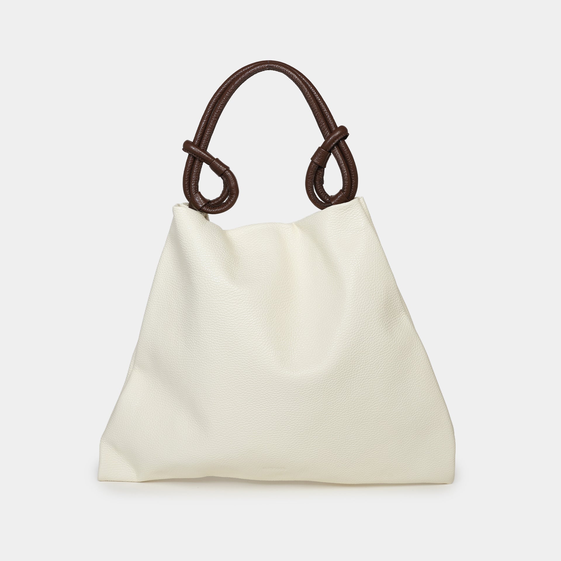 borsa in pelle martellata burro con manico con nodi decorativi marrone hobo piccola marchio Arron 