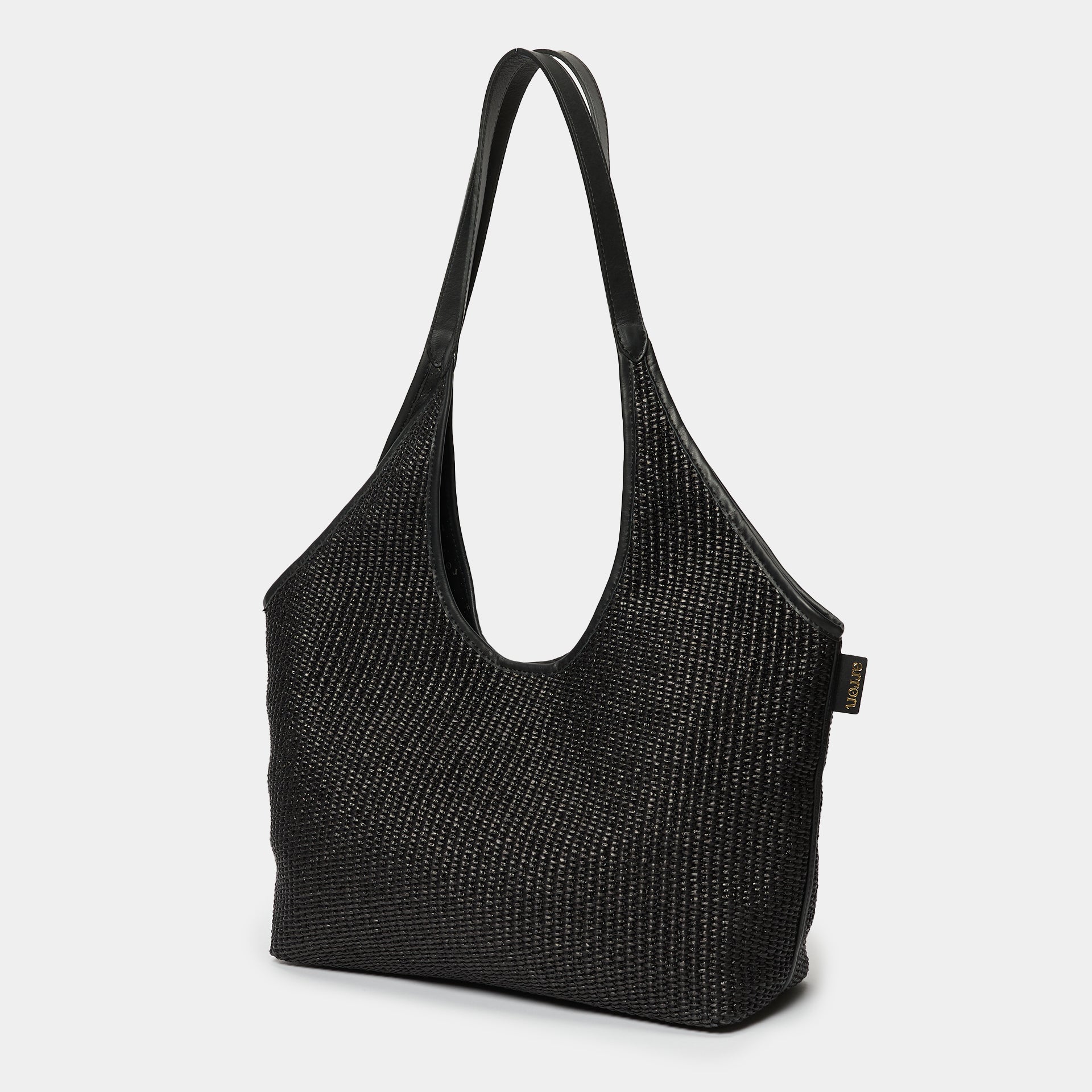 borsa hobo di Arron in rafia nera, vista laterale